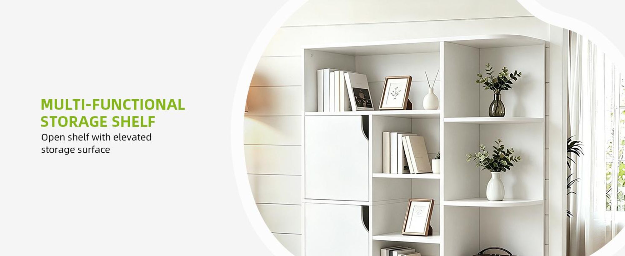 Bücherregal mit 9 Ebenen und 2 Türen, Aufbewahrungsregal Standregal, Bücherschrank, 80 × 24 × 140 cm, Weiß