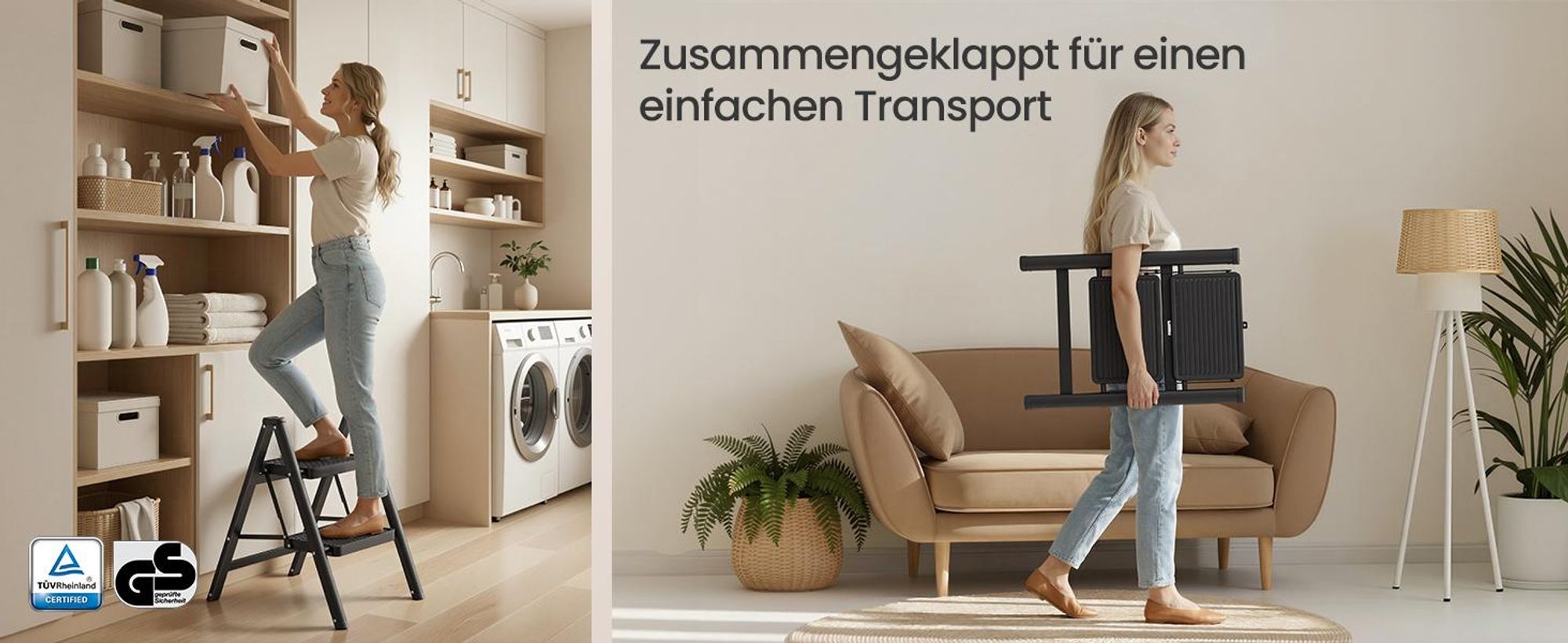 SONGMICS Trittleiter, Klappleiter 2 stufen, bis 150 kg belastbar, für Haushalt Büro, schwarz