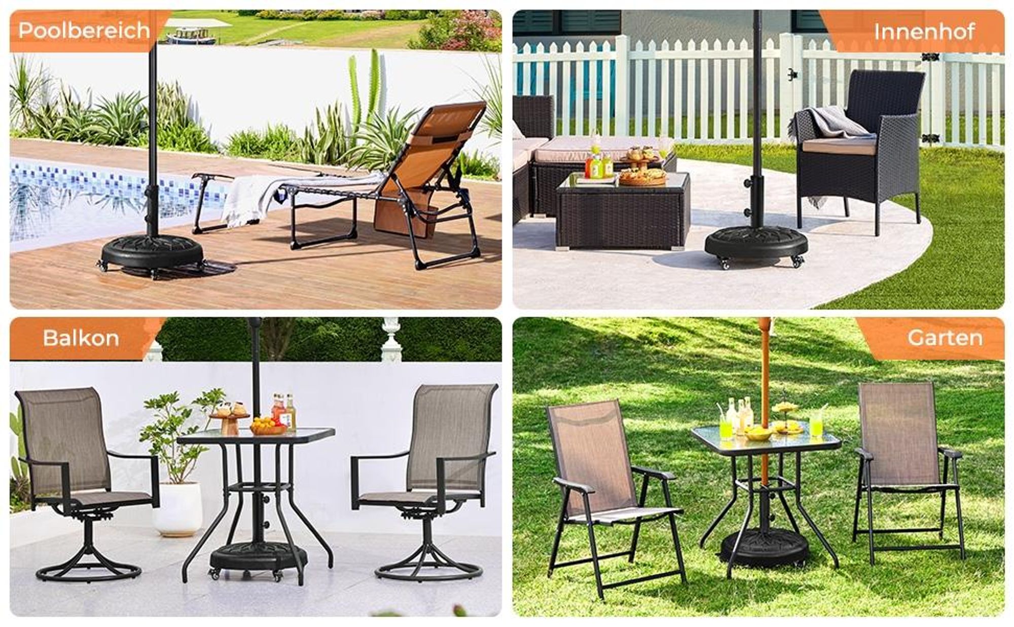 Yaheetech Sonnenschirmständer mit Rollen 20,6 kg, für Schirmstangen von ø34/38/48 mm, für Garten/Balkon/Strand, Schwarz