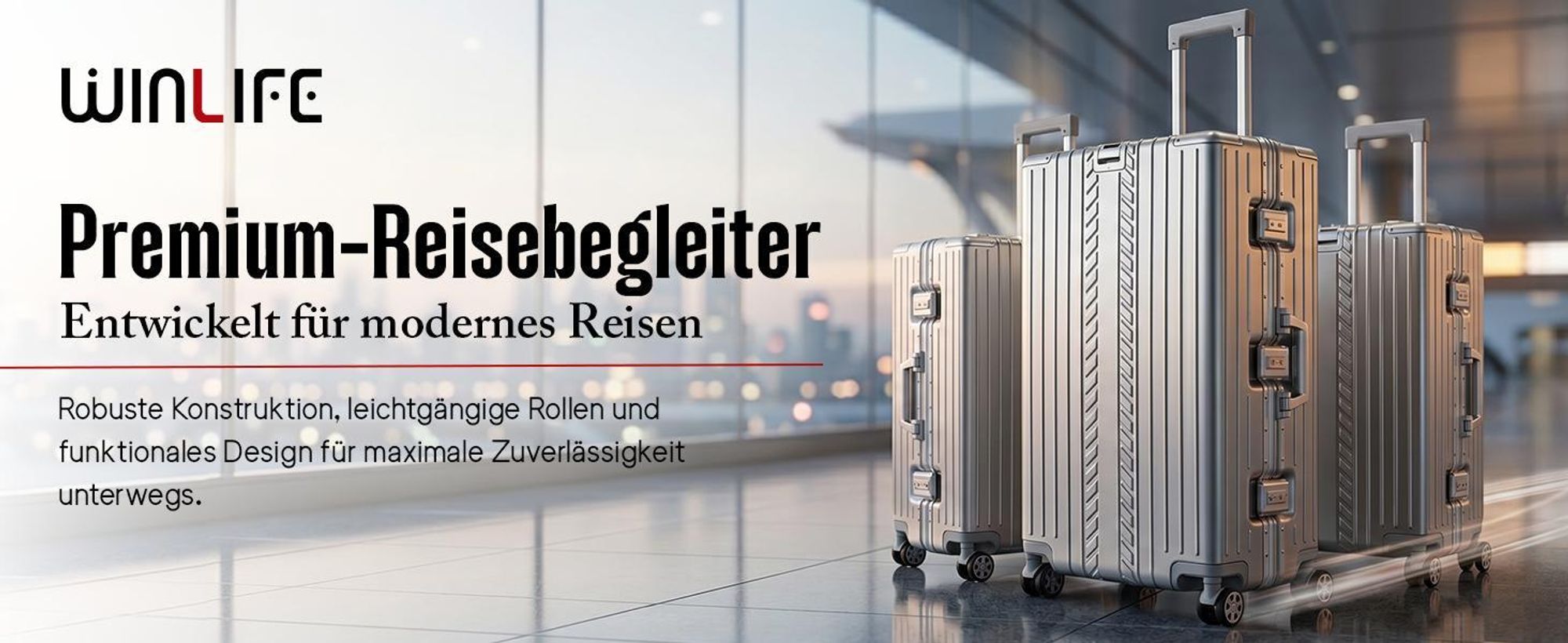 WINLIFE® SPARSET Koffer L+XL – 65cm & 75cm Hartschalenkoffer, ABS, Alu-Rahmen, TSA-Schloss, 4 Rollen, robuster & leichter Reisekoffer Silber