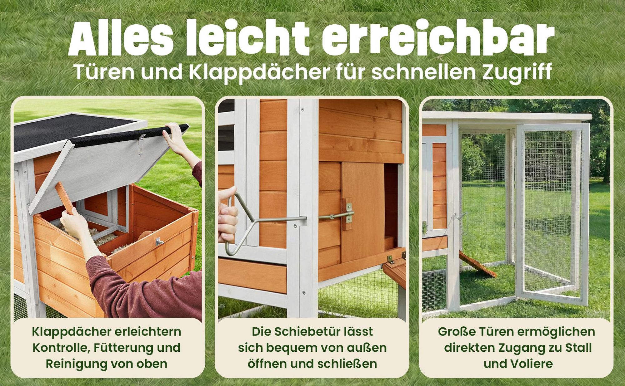 Hühnerstall Hühnerhaus Hühnervoliere XXL zooprinz Ida | Wetterfest & Winterfest | 162 x 103 x 75 cm | Klappdach | Nistkasten