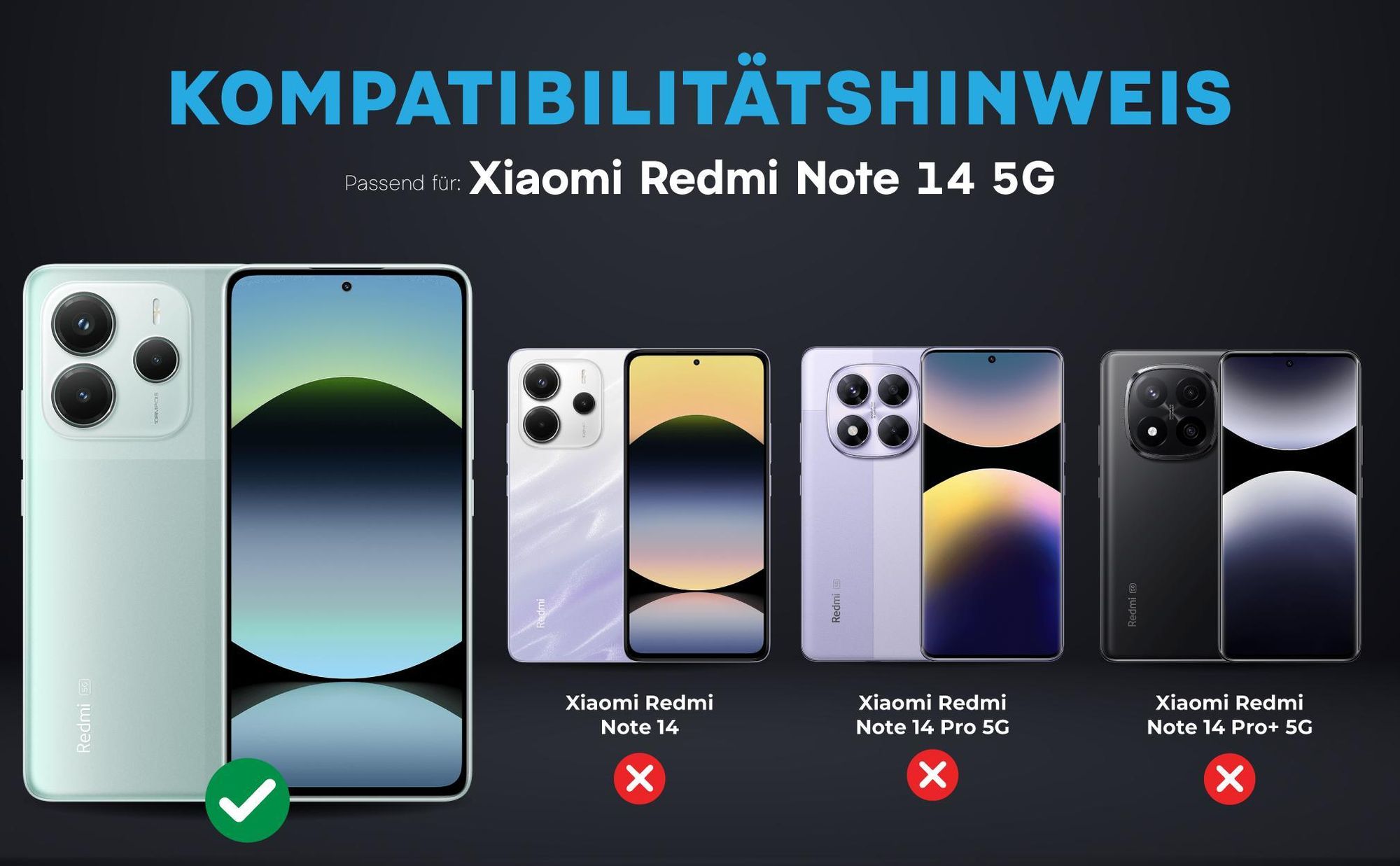 Kompatibilitätshinweise Kameraglas für Xiaomi Redmi Note 14 5G