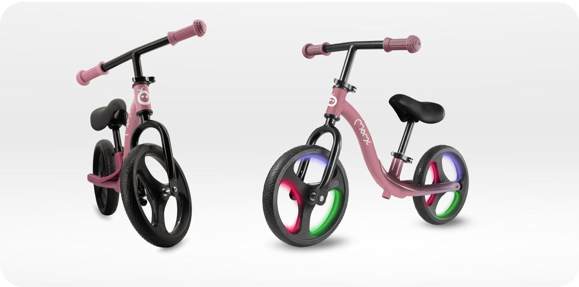 MoMi ISOKA – 10 Zoll Laufrad mit LED-Leuchten (Dynamo), höhenverstellbar ohne Werkzeug, mit Fußstütze, ab 2 Jahren, bis 35 kg – Rosa