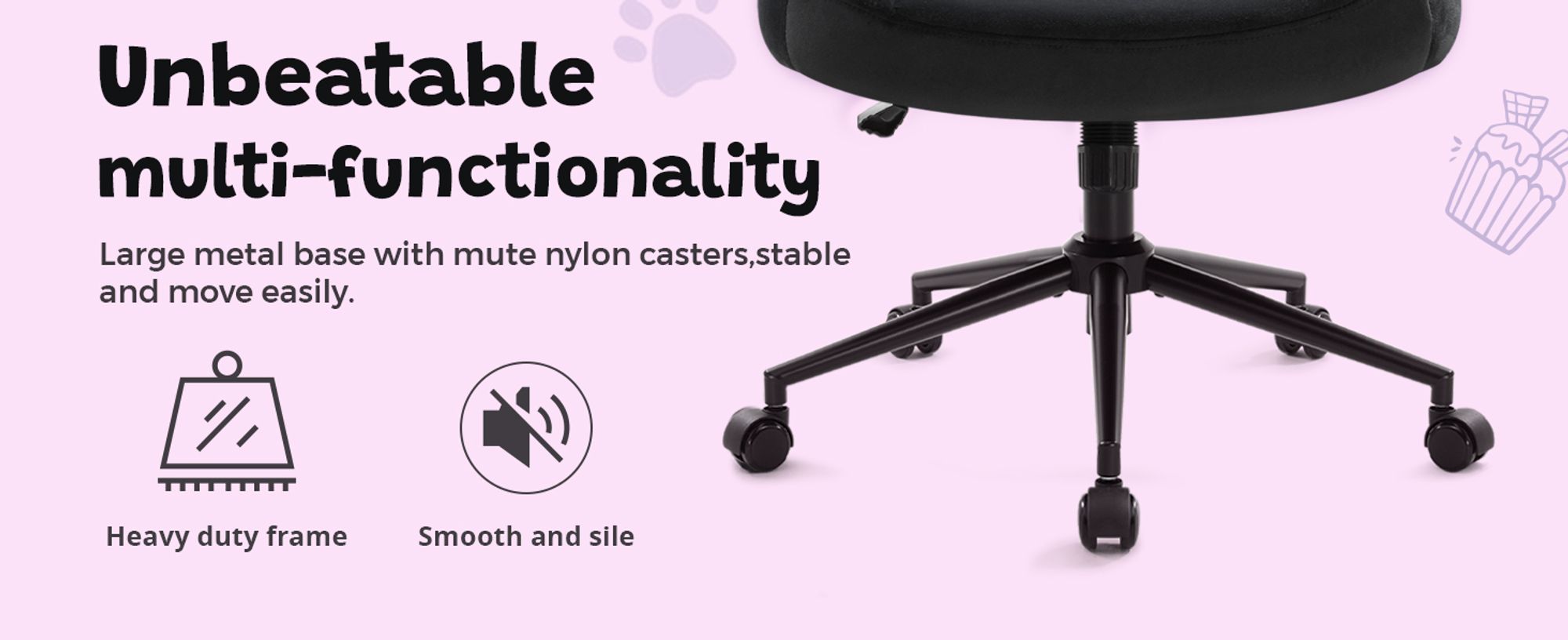 IWMH Bürostuhl ohne Armlehne, Höhenverstellbar Schreibtischstuhl mit Rollen, Ergonomisch Lesesessel für Büro, Schlafzimmer, Schminktisch - Schwarz
