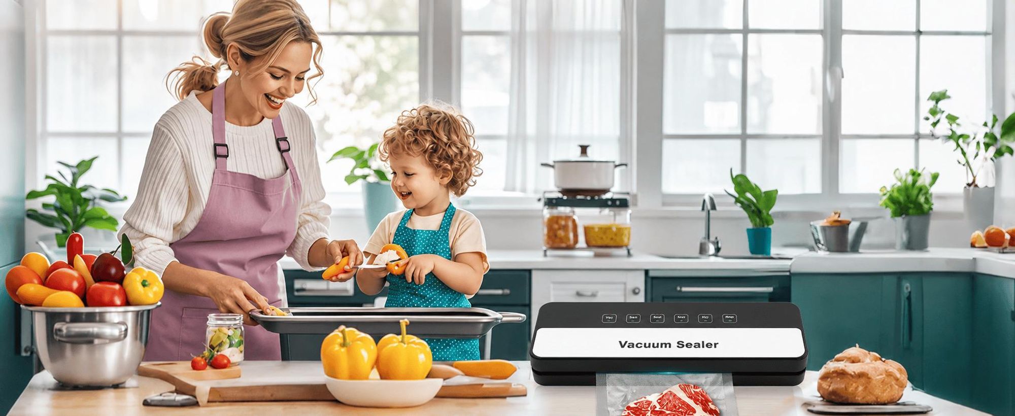 Vakuumiergerät, Professioneller 6-in-1 Vakuumierer für Lebensmittel, Trocken-/Nassmodus, automatische Versiegelung für Fleisch, Obst, Gemüse
