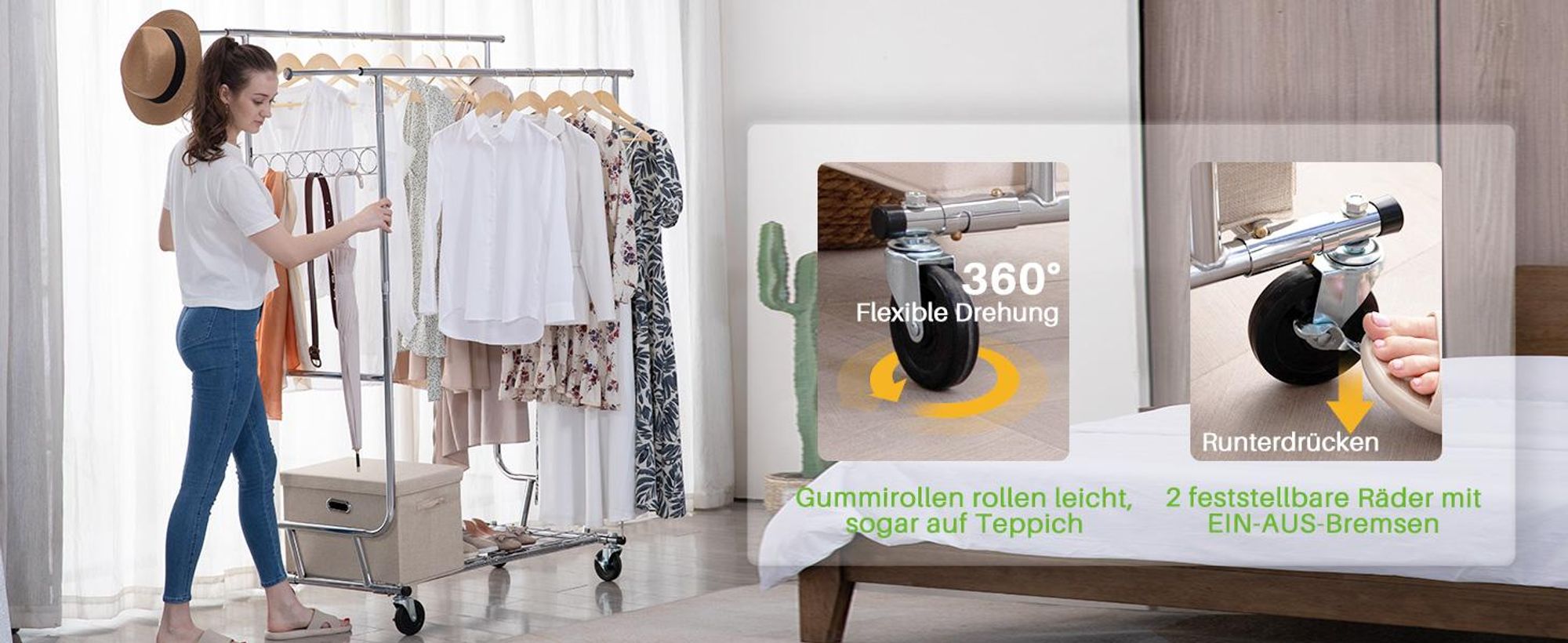 HOKEEPER Profi Doppelter Kleiderständer, bis 272 kg belastbar, Schwerlast Kleiderstange auf rollen, Industrie-Design, Garderobenständer