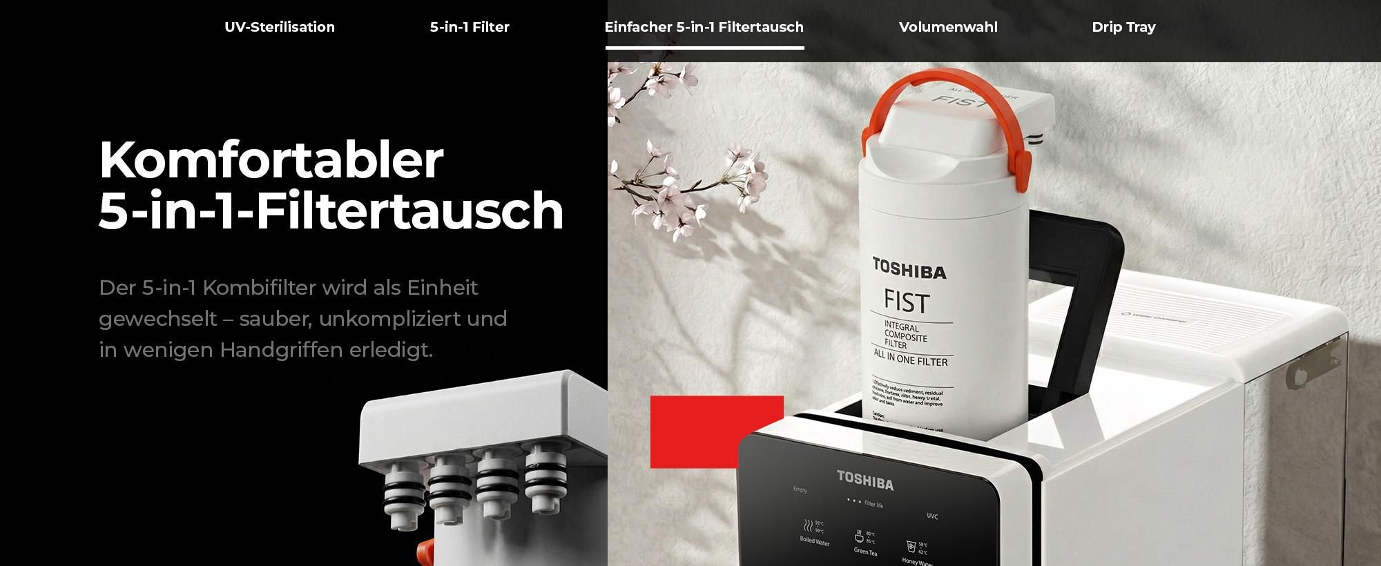 Toshiba Osmoseanlage, Wasserfilter Trinkwasser, Auftisch, Keine Installation, Heißwasserspender, Umkehrosmoseanlage, Mehrfach-Filterung, weiß