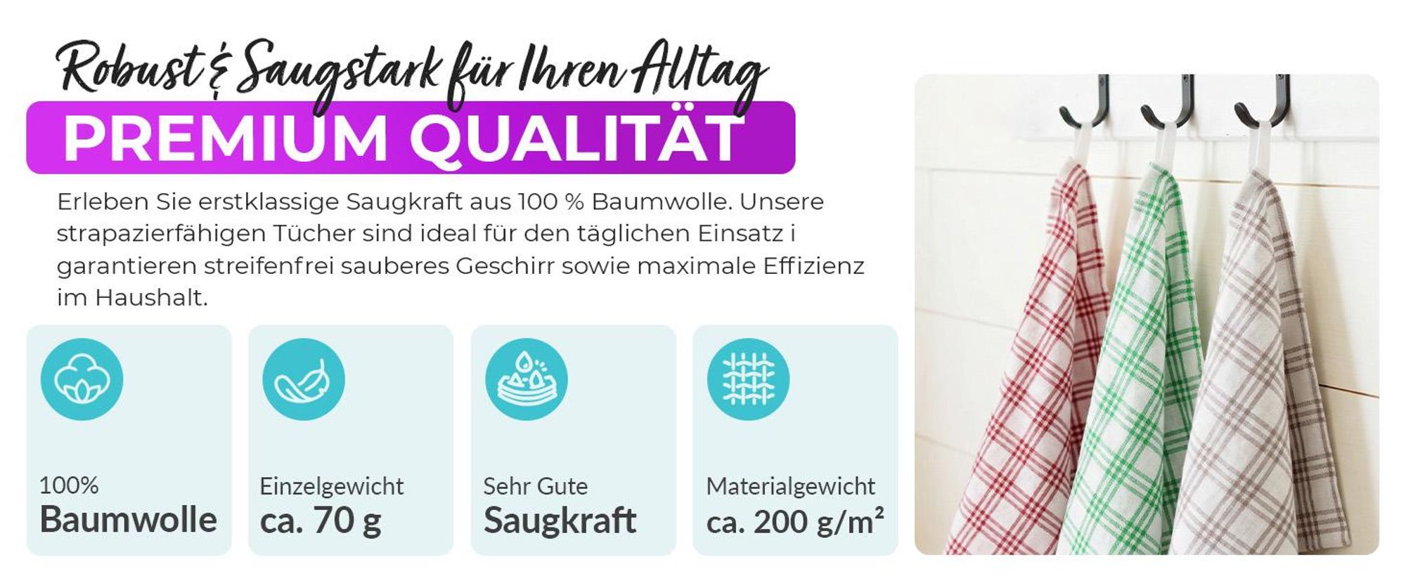 EllaTex 10er Pack Geschirrtücher Geschirrhandtücher 50x70 cm 100% Baumwolle Küchentücher Set saugstark Farbe: Apfelgrün