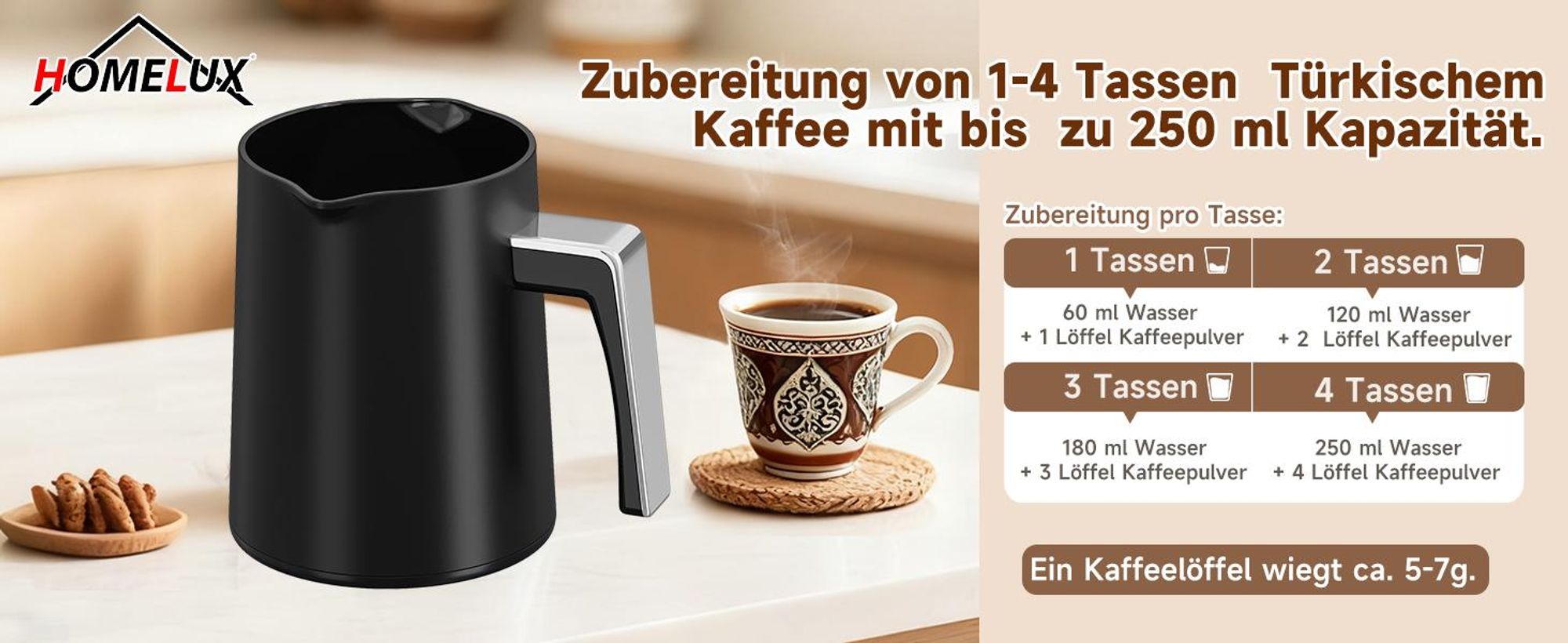 Türkische Kaffeemaschine 250 ml Mokka Maschine,650W Turkish Coffee Maker,Türkischer Kaffeekocher Elektrisch, Türkische Kaffeekann Für Mokka