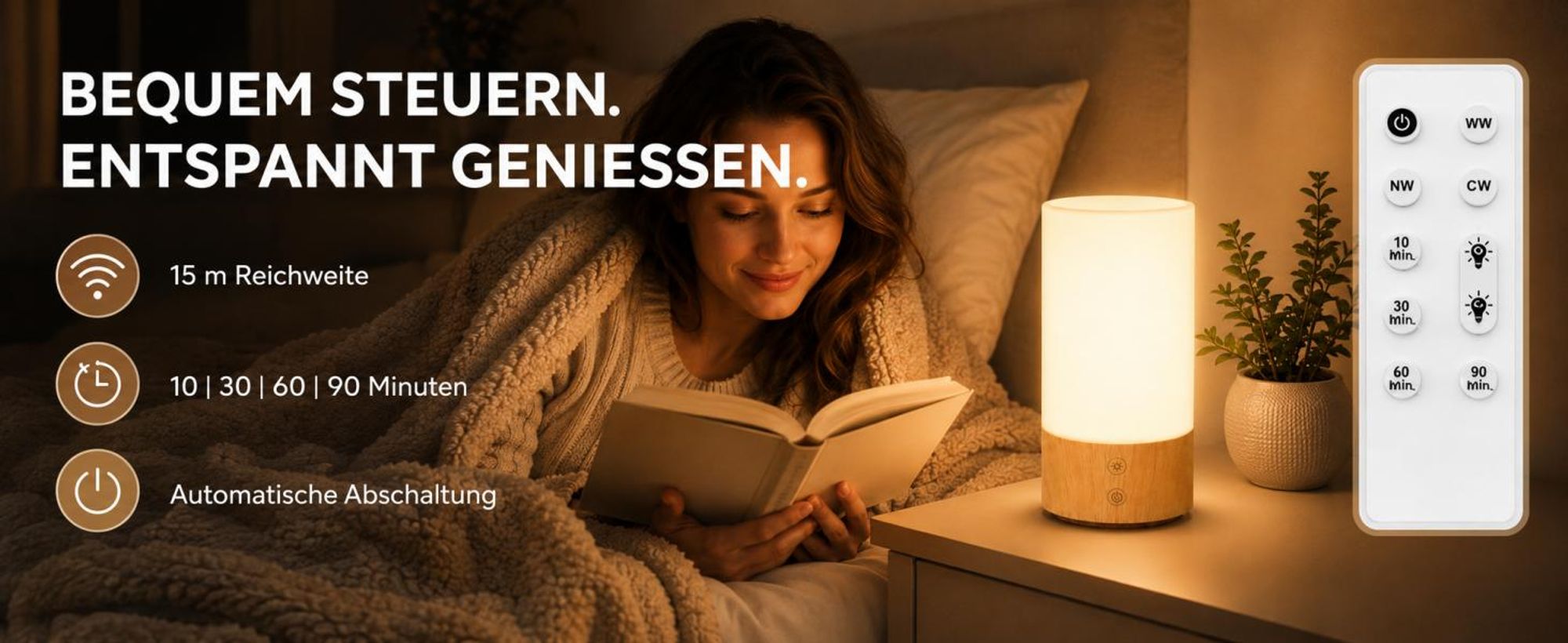 10.000 Lux Lichttherapielampe mit Fernbedienung, UV-frei, Vollspektrum-Tageslichtlampe mit Timer, 3 Farbtemperaturen, stufenlos dimmbar, Holzsockel