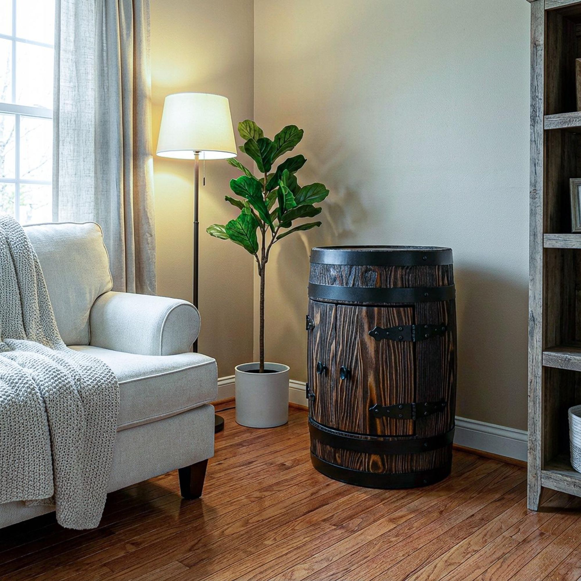 Holzbar Fass 55x40 cm Alkoholschrank Hausbar aus Holz für Whisky Wein Flaschen | Barfass Schrank Minibar Weinschrank rustikal Loft Möbel Geschenkidee