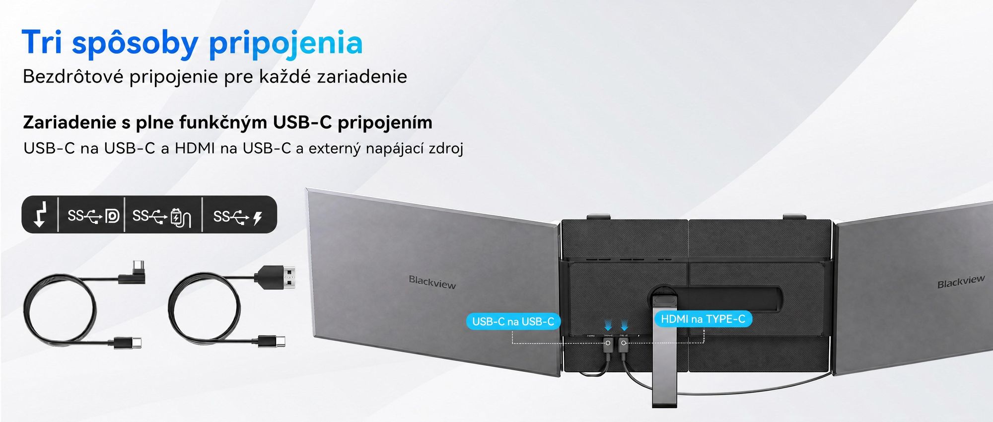 Prenosný monitor Blackview DCM6 14", monitor s dvoma obrazovkami pre notebooky, ultratenký, FHD, pre notebooky s uhlopriečkou 13,3" – 17,3", otočný o 180°, kompatibilný s Windows/Mac/Android