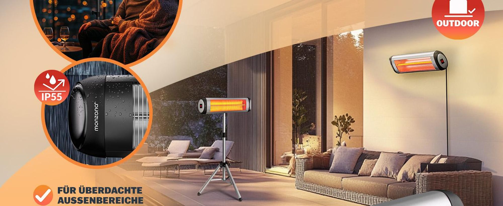 MONZANA® Infrarot Heizstrahler 2500W mit Teleskopständer Schwarz
