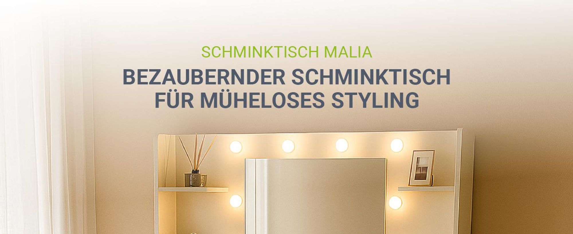 Juskys Schminktisch Malia und Hocker Tonia mit LED, 7 Schubladen & großem Spiegel – Weiß