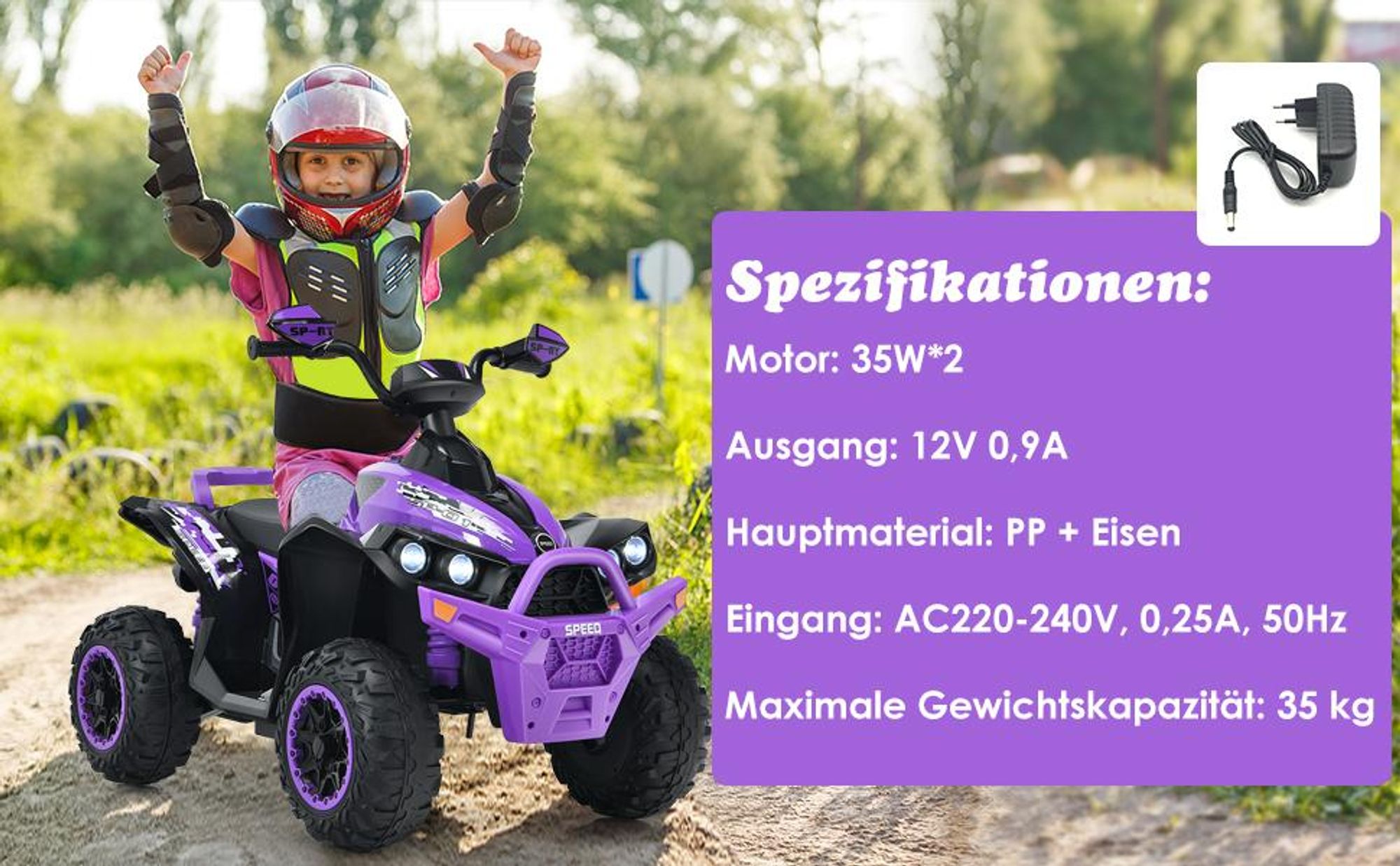 COSTWAY 12V Elektro Kinderquad, Elektroquad mit Musik, Hupe & LED Scheinwerfer, Kinder Quad 2,2-4,3 km/h, Kinderauto für Kleinkinder 3+ Schwarz