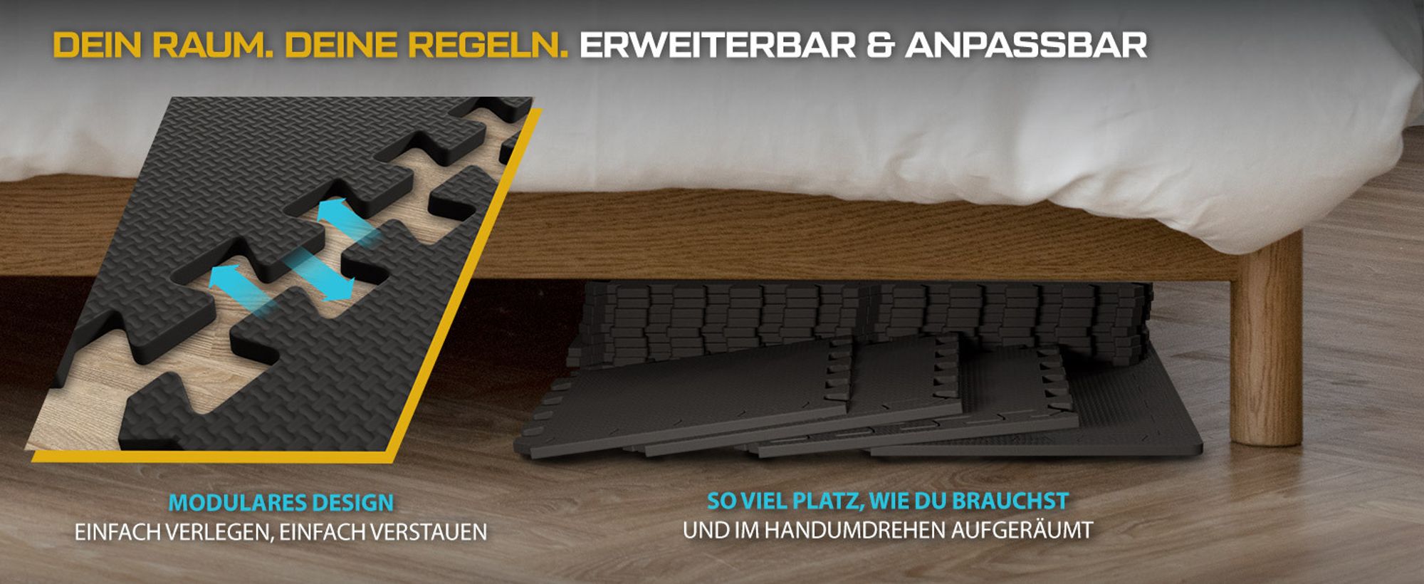 TREX SPORT Bodenschutzmatte Puzzlematte 24 Stk. Set TX-010PM |1cm EVA Schaumstoff Unterlegmatte für Fitnessgeräte |Bodenschutz rutschfest, wasserdicht