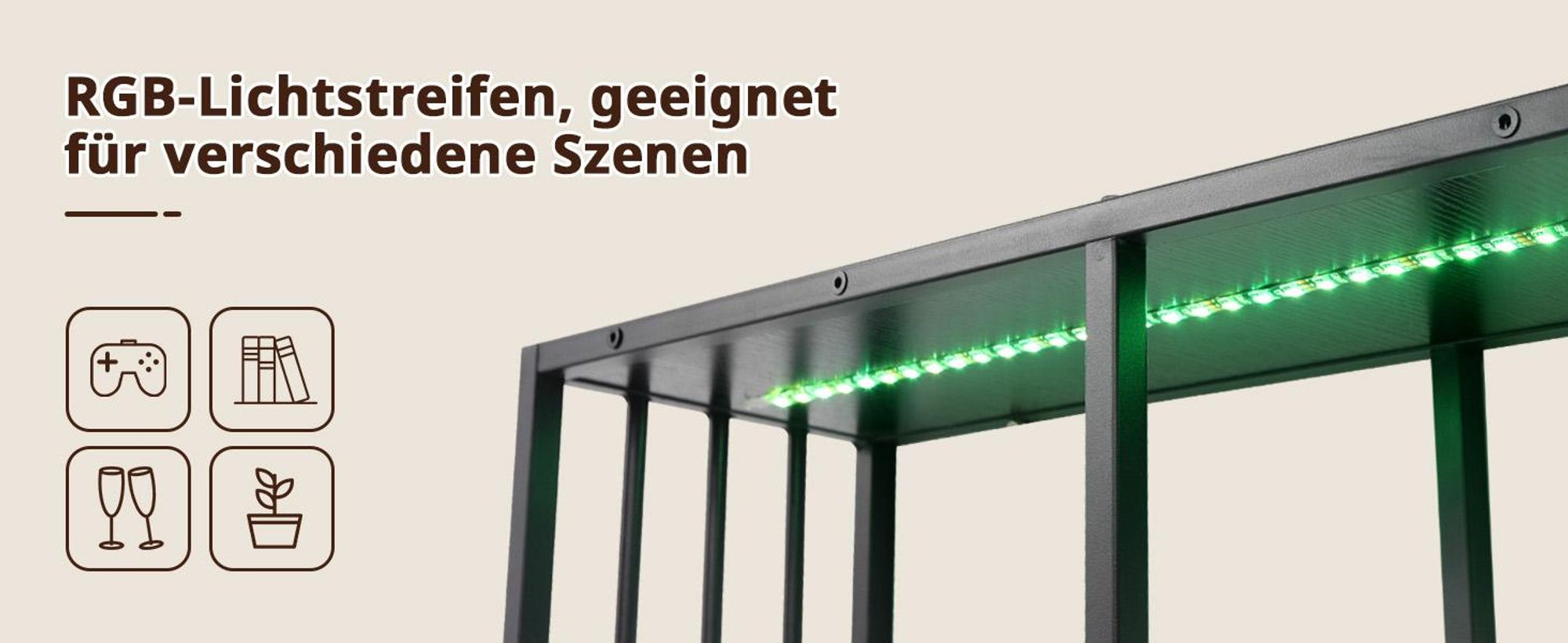 Puluomis LED Wandregal 100cm mit RGB-Beleuchtung & App-Steuerung, Beleuchtetes Regal, 5mm Sicherheitsglas, inkl. 2 Tassenhalter & Weinglashalter