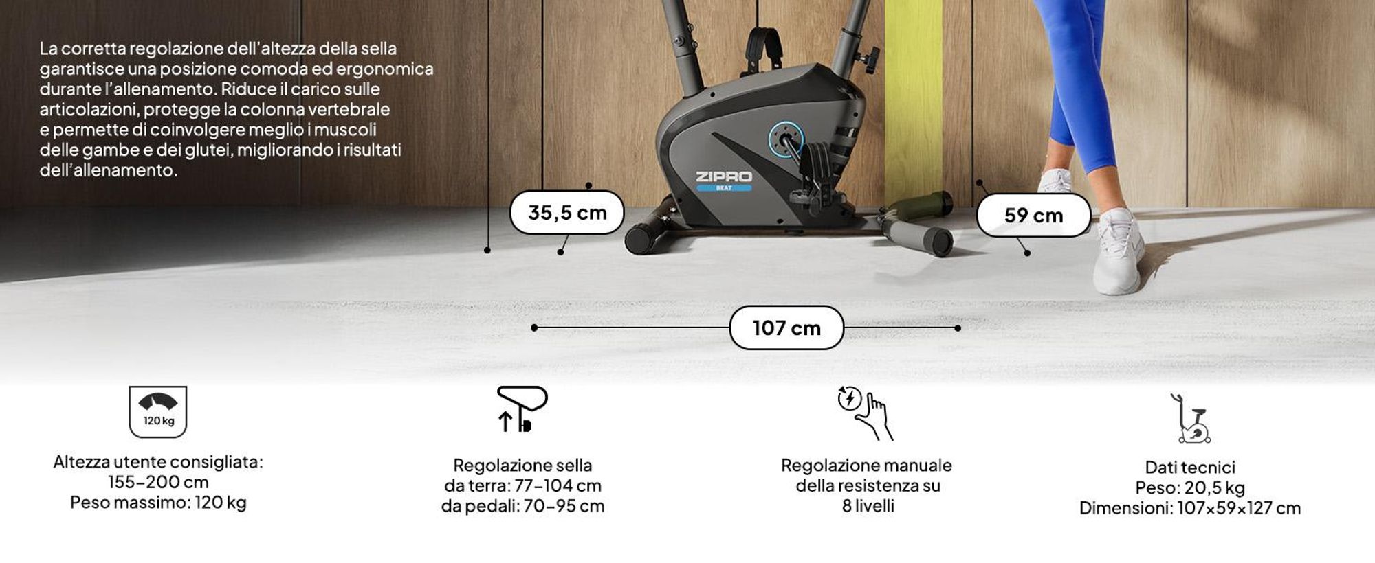 Zipro Cyclette Magnetica per Adulti Batte fino a 120kg, Nero, Taglia unica, Taglia unica