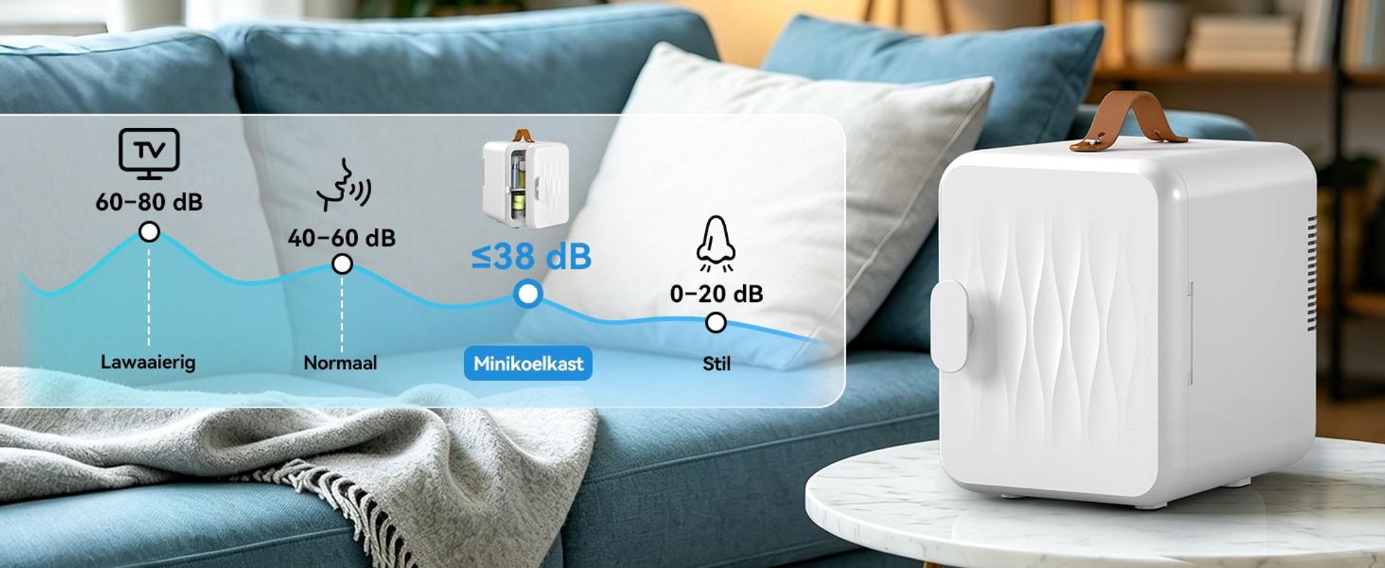 Puluomis Mini-koelkast, 4 liter, met koel- en verwarmingsfunctie, van 5°C tot 60°C, 220-240V/12V, ≤38dB, stille koelbox/warmbox, draagbaar voor cosmetica, dranken, auto