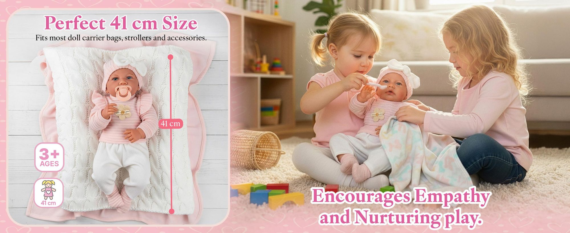Babypuppe Lili 41 cm – sprechend & interaktiv – Softkörper, realistisches Design, mit Schnuller & Geschenkbox (KP4204)