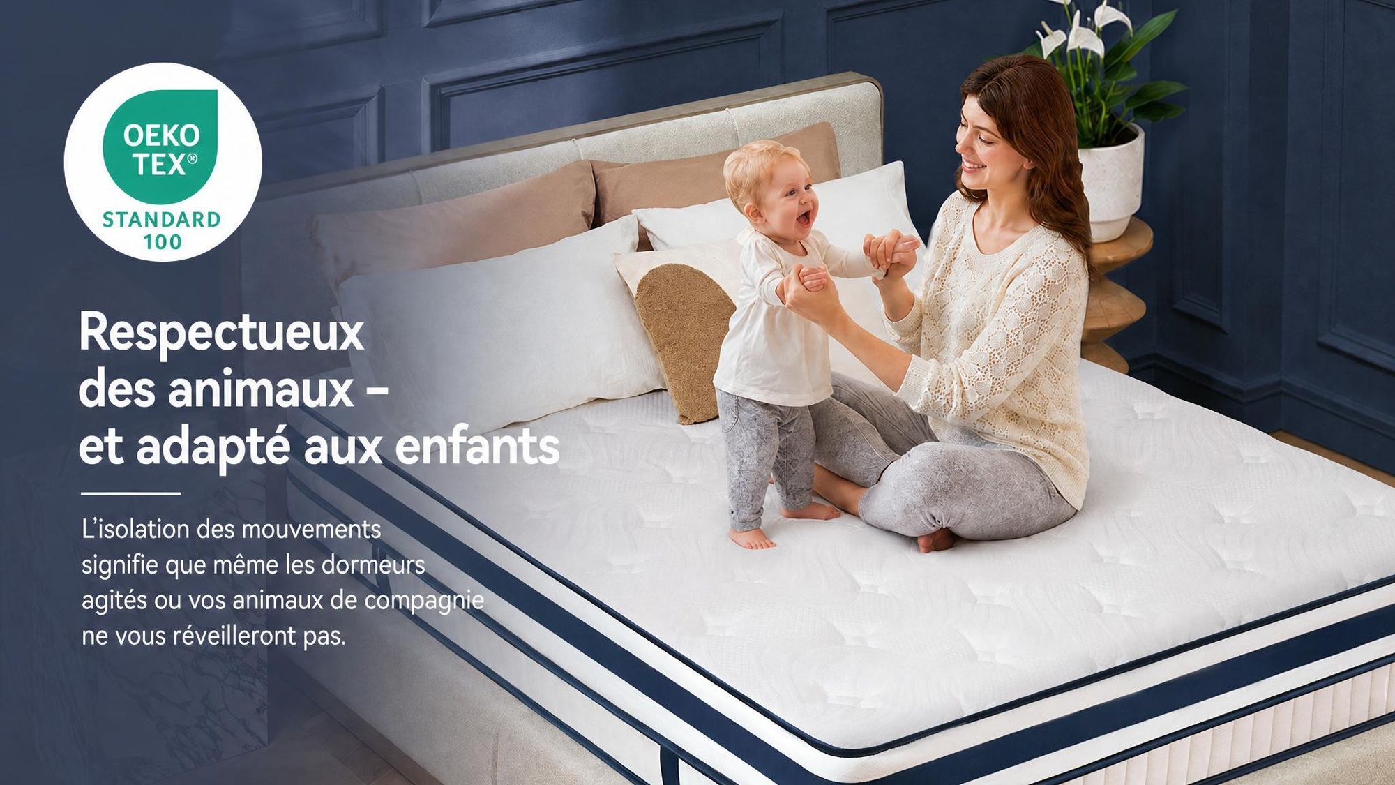 Matelas 180x200 cm, hauteur 30 cm, avec topper intégré, matelas à ressorts ensachés 7 zones, fermeté H3/H4