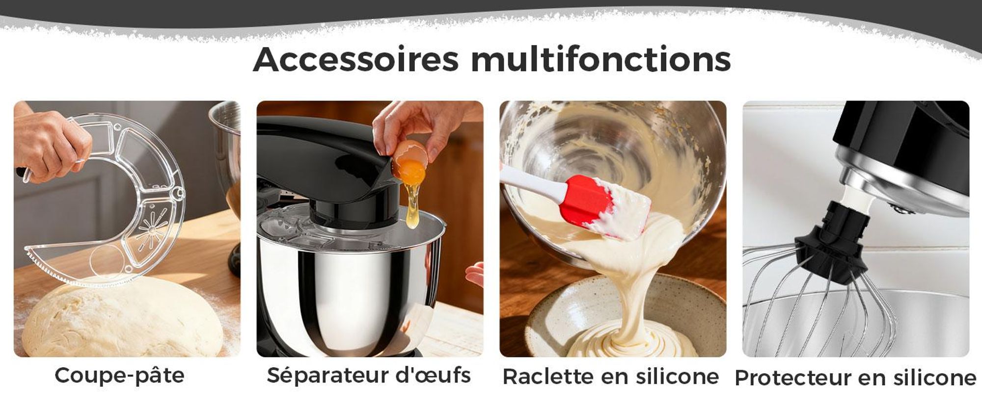Robot pâtissier YASHE 1500 W, bols 4,5 L et 5 L, 10 vitesses