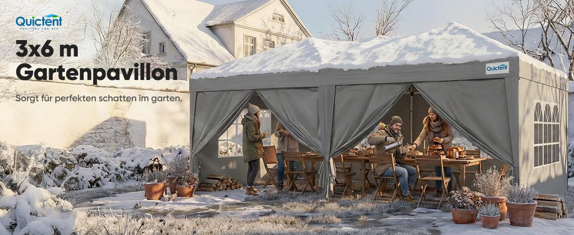 Quictent Faltpavillon 3x6m mit 6 Seitenwänden, Pop up Gartenpavillon mit Rollentasche, Pavillon Partyzelt 3x6, für Party im Freien, Hochzeiten, Fest