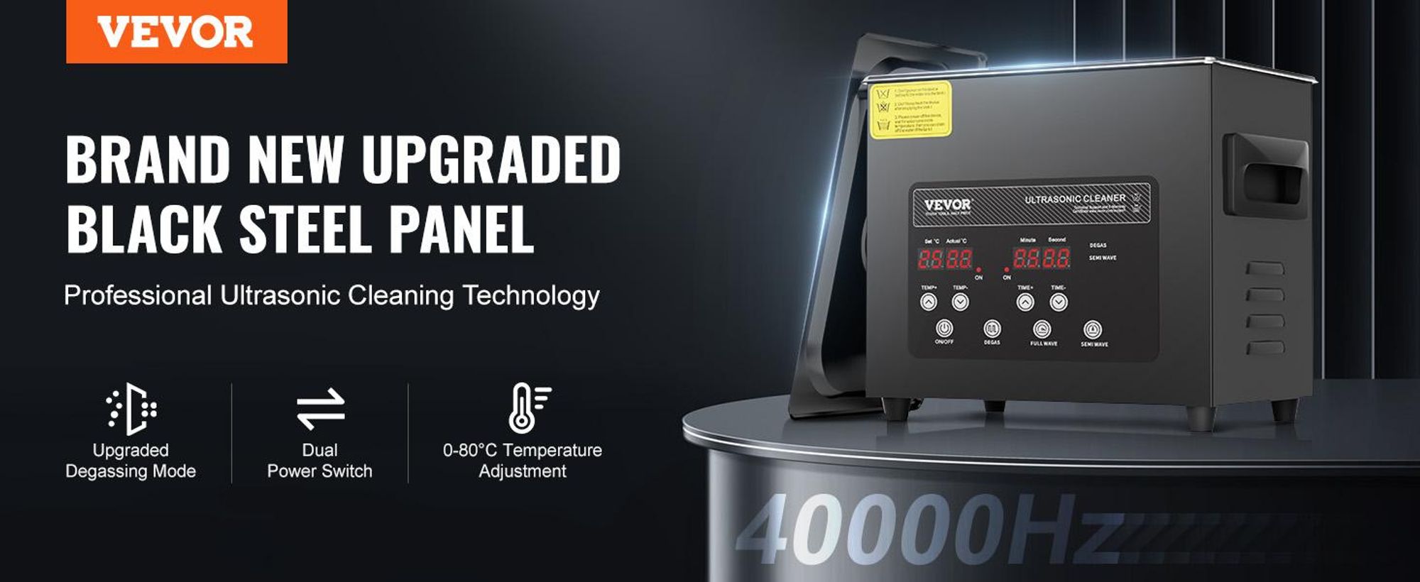 VEVOR 3 L Ultraschallreiniger 120 W digitales Ultraschallreinigungsgerät mit Schonmodus & verbesserter Entgasung, 40 kHz industrieller Schmuckreiniger mit Heizung & Timer, für Brillen Uhren Schwarz