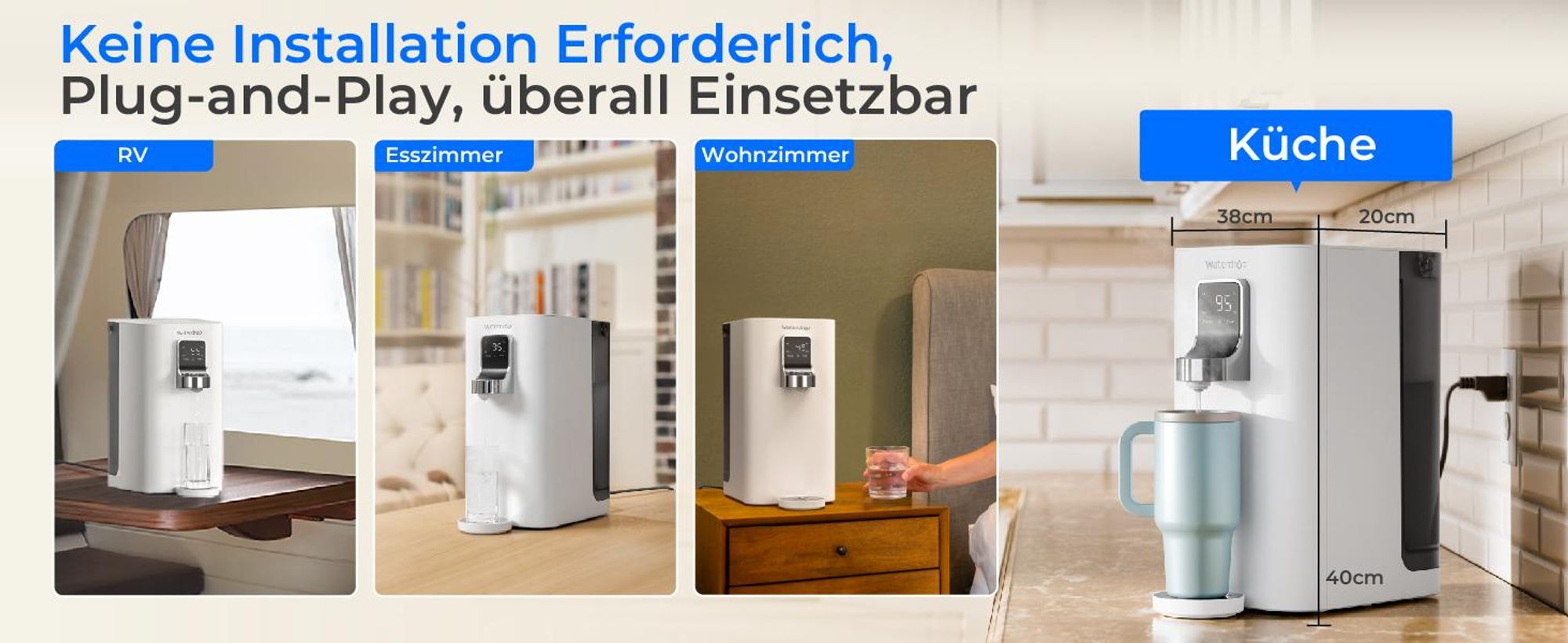 [Mineralien] Waterdrop K19-HG Umkehrosmose-Wasserfiltersystem für die Arbeitsplatte, Sofort-Heißwasserspender, Tragbar, 7-Stufig mit UV
