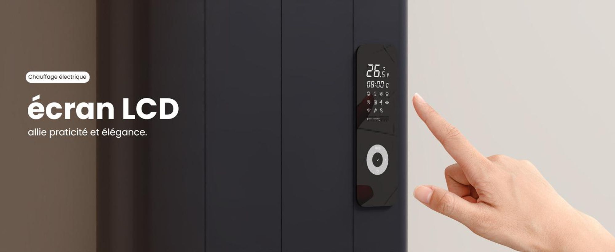 EMKE® Chauffage électrique 1000W écran LCD Anthracite Convecteur électrique 1600x362x60mm WiFi + Alexa/Google Home, Montage mural Radiateur électrique pour pièce de 9m