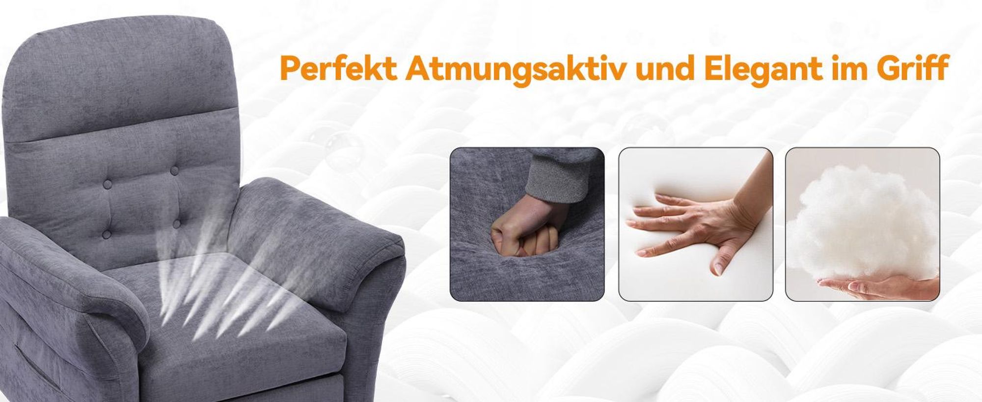COMHOMA Relaxsessel Fernsehsessel mit Verstellbarer Rückenlehne 4-Gang-Verstellung bis 160°,Federkissen mit Hocker Einzelliege Sessel Wohnzimmer Grau