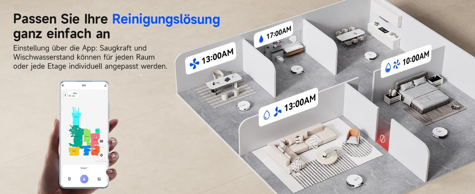 Staubsauger Roboter R11 mit 20000Pa Saugkraft, Wischfunktion, 200min Laufzeit, LDS-Navigation, All-in-1-Entleerungsstation und Anti-Wickel-Bürste