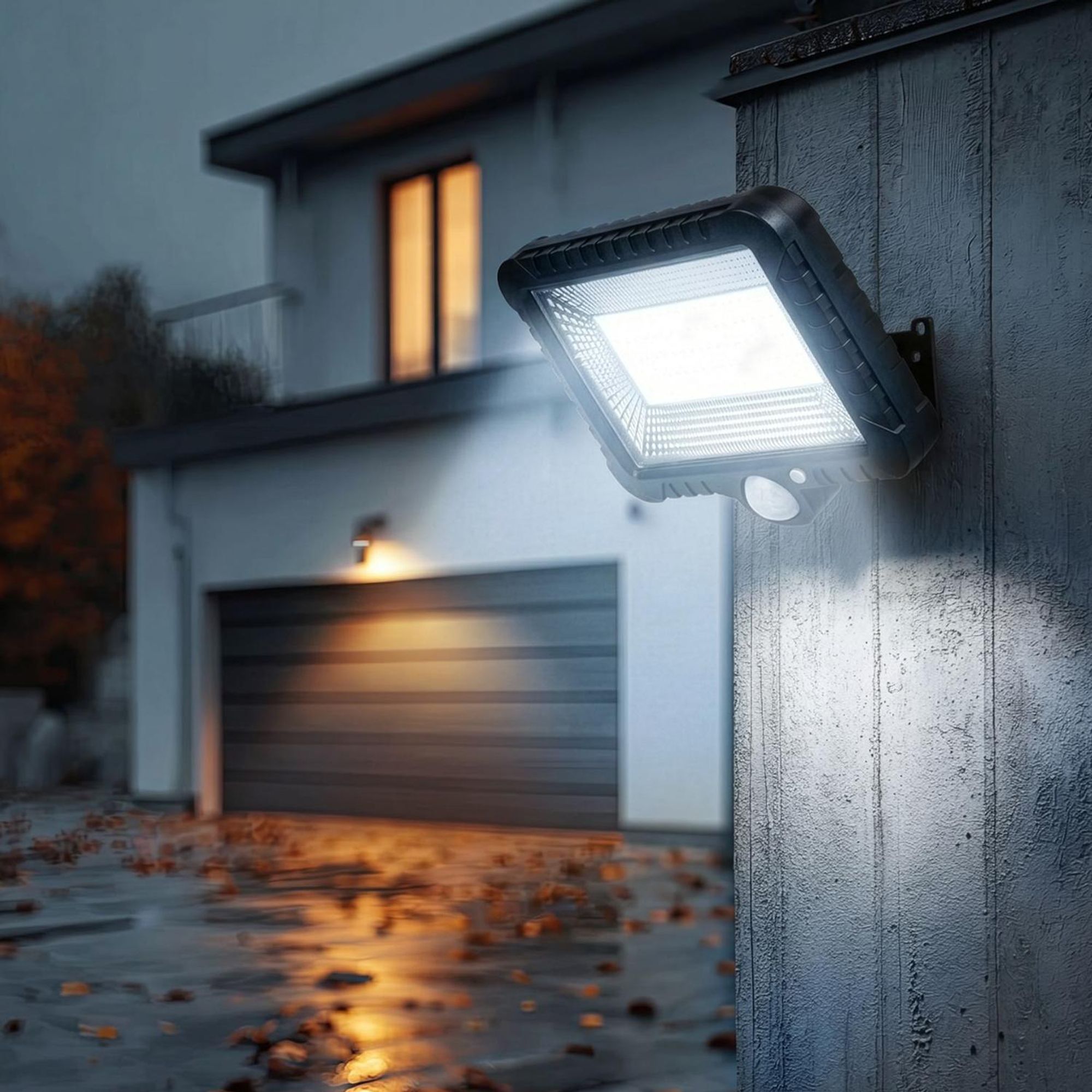 Solar LED Strahler mit Bewegungssensor Flutlichtstrahler Solar Wandleuchte Dämmerungssensor Solarleuchte IP44 5W 400 Lumen 6000K Kaltweiß