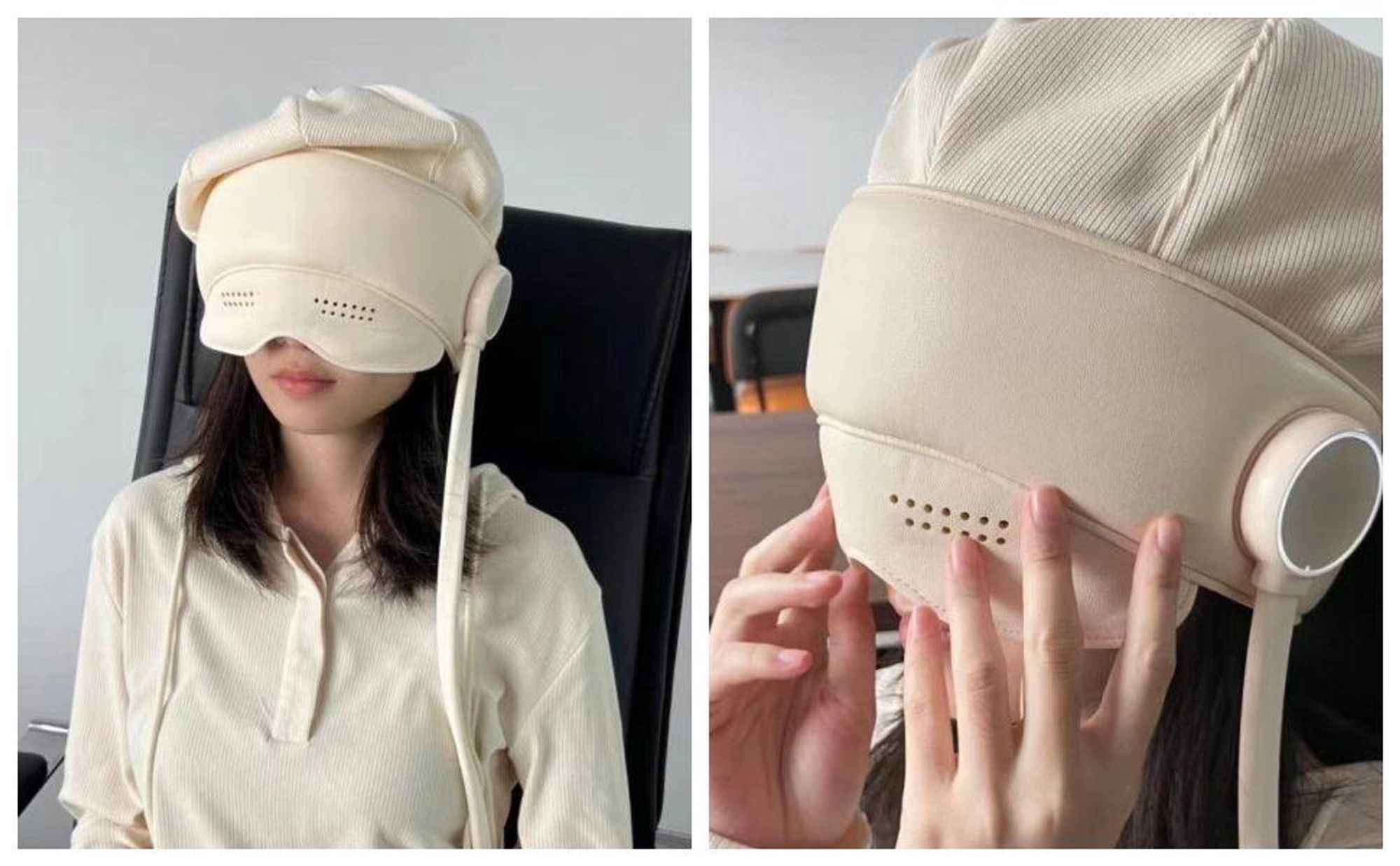 3pcs 360° Kopfhautmassagegerät, 6 Airbags, wiederaufladbar 2000 mAh, 3 Heizstufen, für Stressabbau, Tiefenentspannung & Wellness, Beige