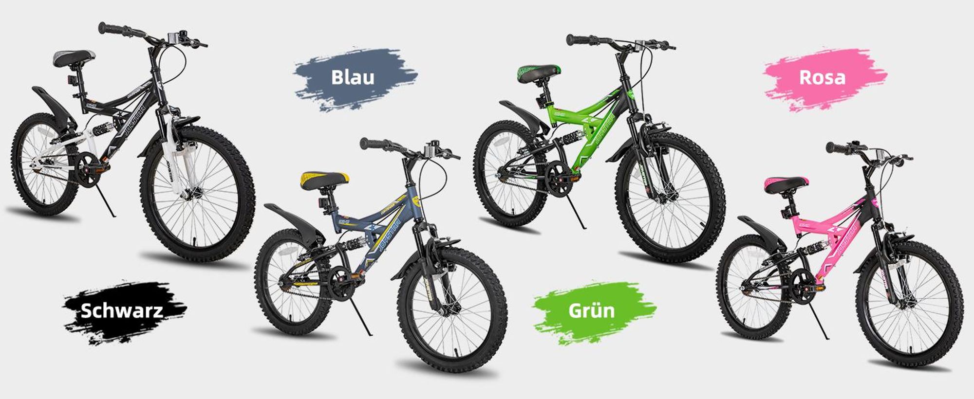 HILAND Contender 20 Zoll Kinder-Mountainbike Vollfederung Jungen Mädchen, Kinderfahrrad mit Schutzbleche und Handbremse, Schwarz