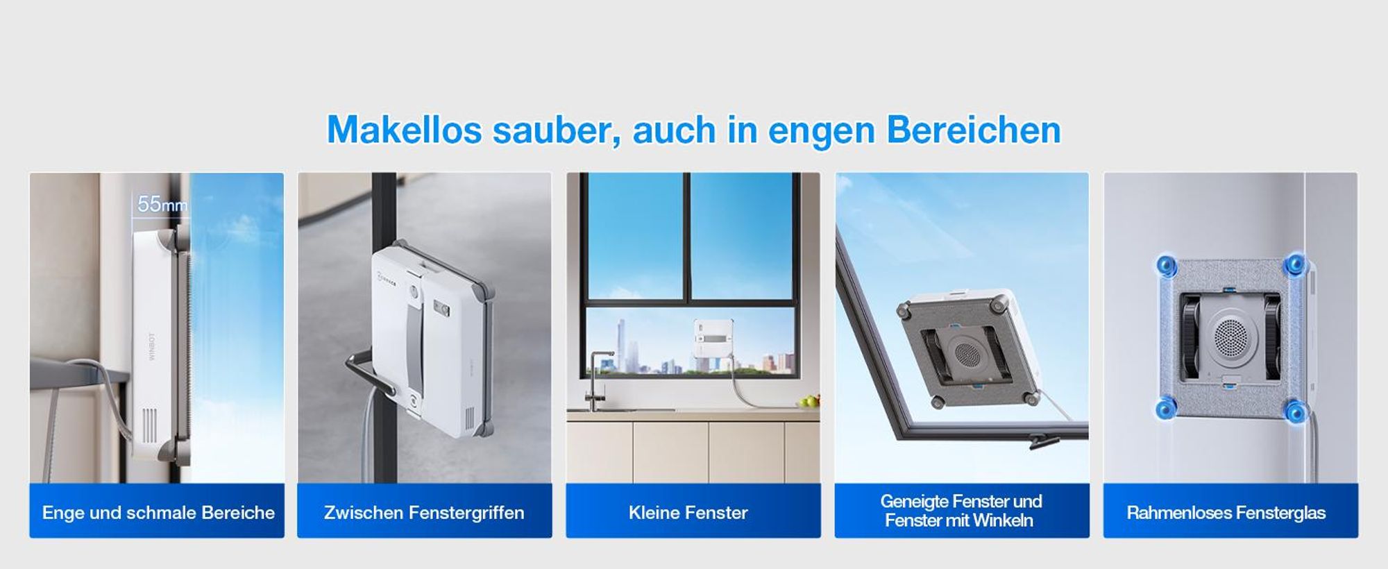 ECOVACS WINBOT Mini 2 Fensterputzroboter mit 1L Original Fensterreinigungsflüssigkeit, Smarte Navigation, 6 App-Modi, 10-Stufiges Sicherheitssystem