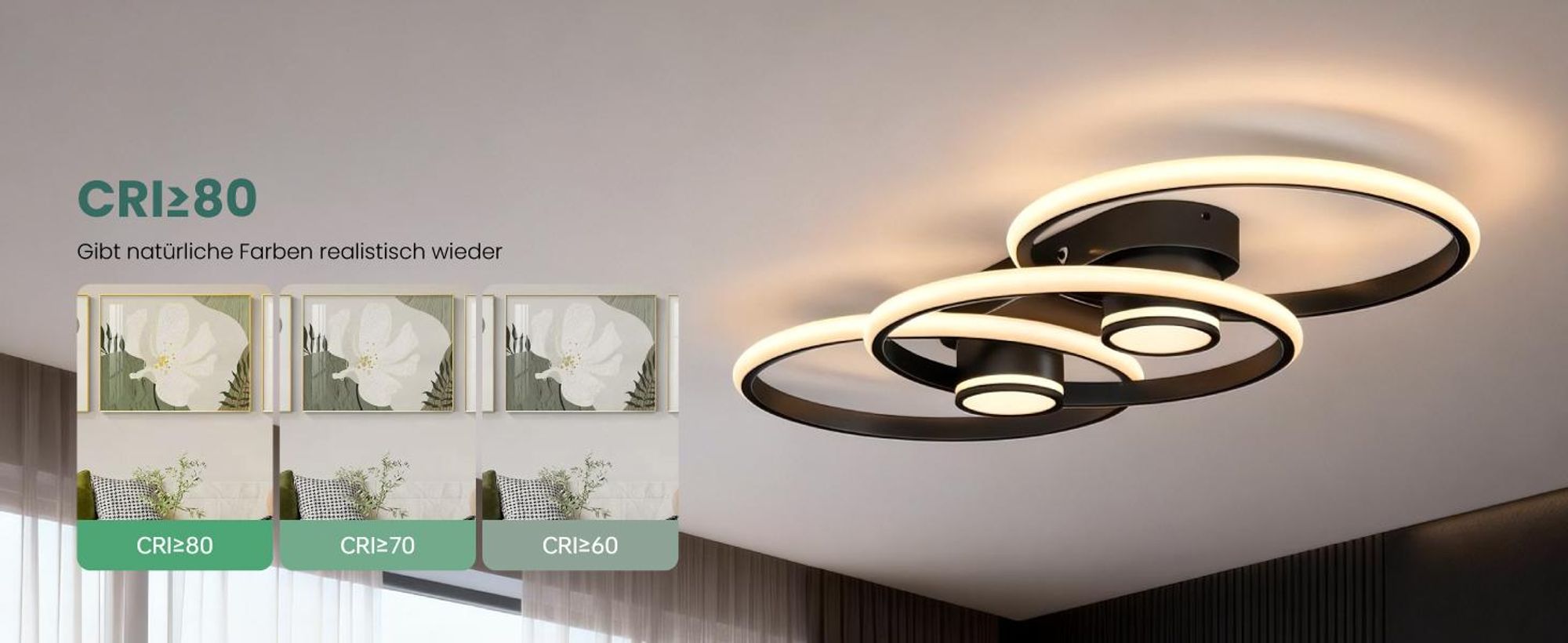 Mai & Mai LED Deckenleuchte Deckenlampe mit Fernbedienung 75cm, Stufenlos dimmbar 3000-6400K, Zimmerlampe 70W Schwarz Alivetta25037
