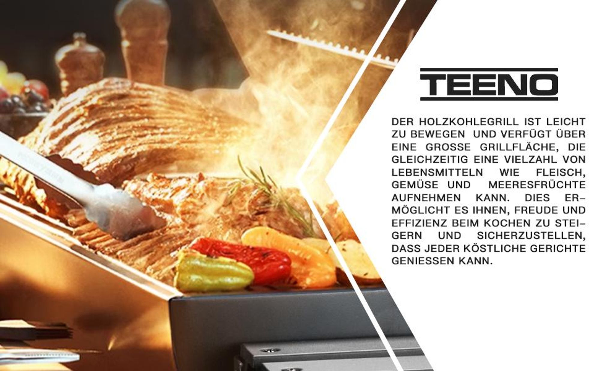 TEENO Holzkohlegrill Upgraded | Holzkohlegrill mit Deckel | Thermometer, Ascheschublade, Verbrühungsschutzhandschuhe, verstellbare Belüftung