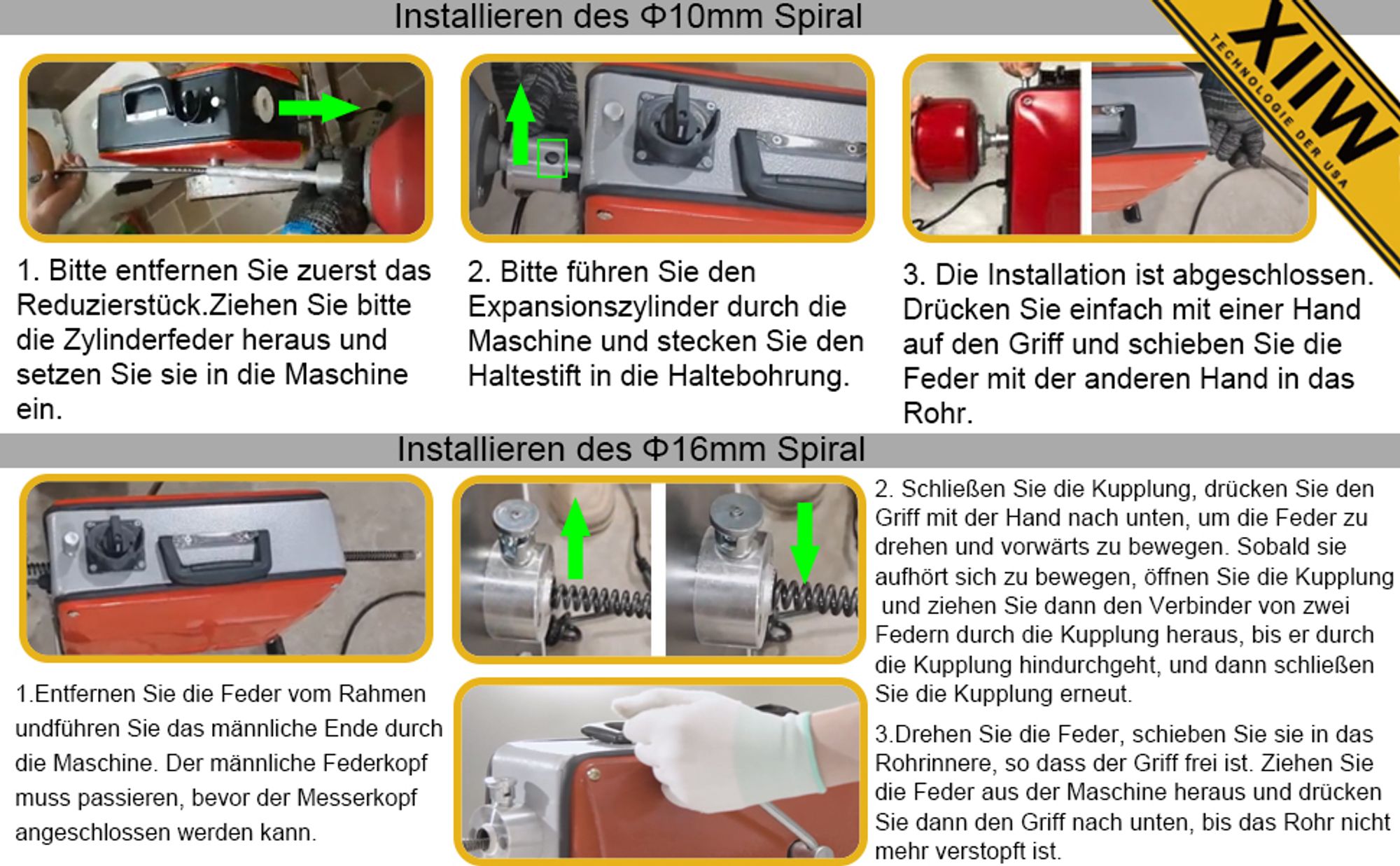 500W Elektrische Rohrreinigungsmaschine für Ø30-100mm Rohrleitungen Spirale Ø10mm 5M, 16mm 21M Rohrreinigungsgerät Rohrreiniger Drain Clean