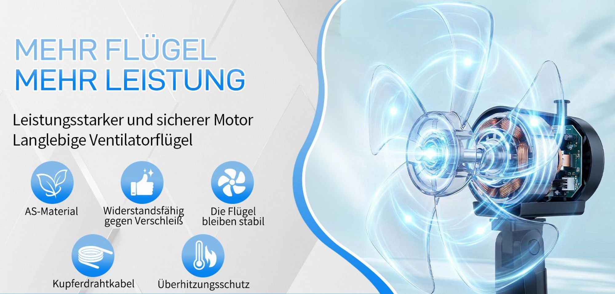 FCH Standventilator mit fünf Flügeln, Fernbedienung, 3 Windgeschwindigkeitsstufen und verstellbarer Höhe 65W