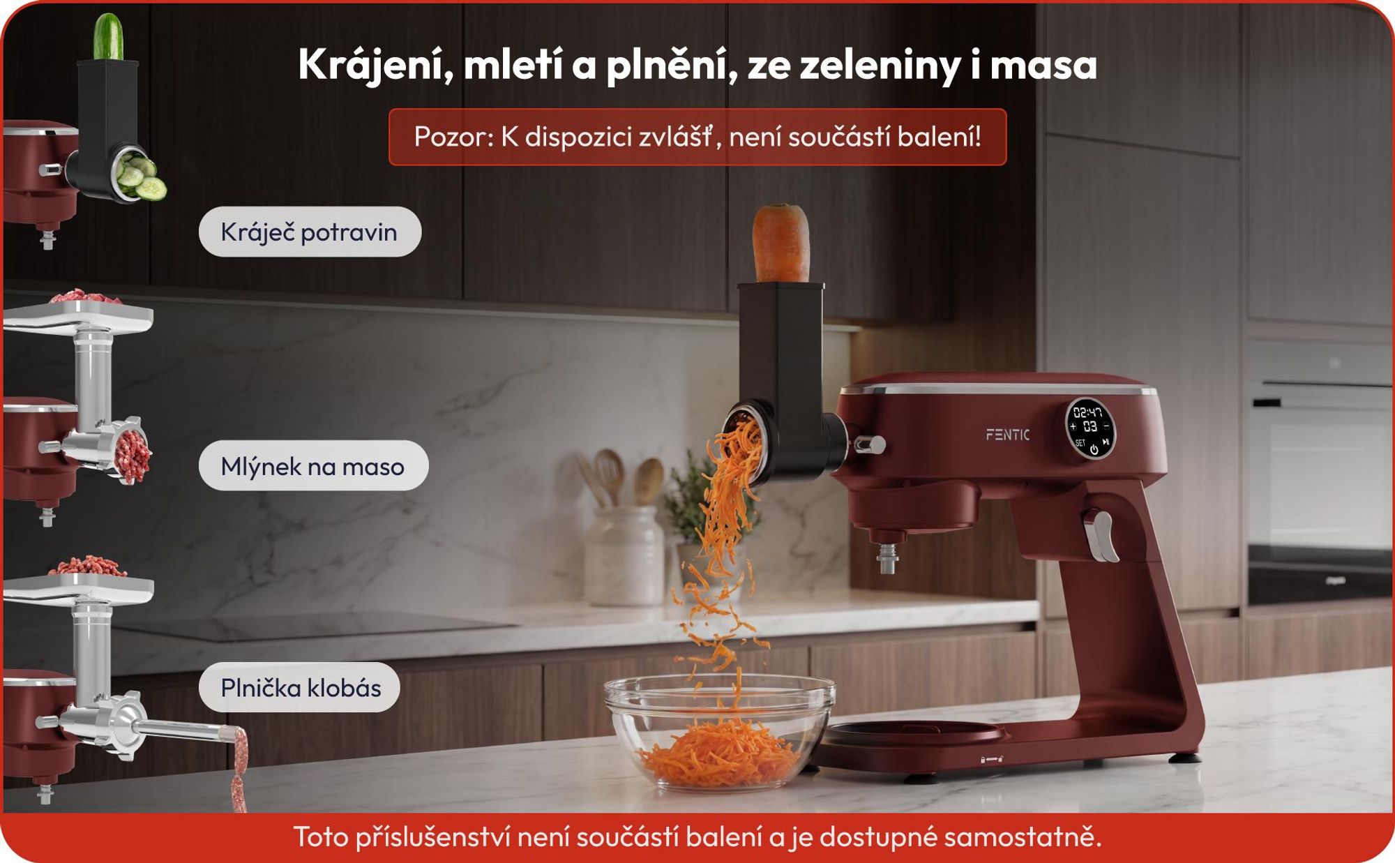 Fentic Kuchyňský robot 1800W, 7L nerezová mísa, Hnětač na chlebové & pizza těsto, Planetární pohyb, 10 rychlostí časovač & ochrana proti rozstřiku