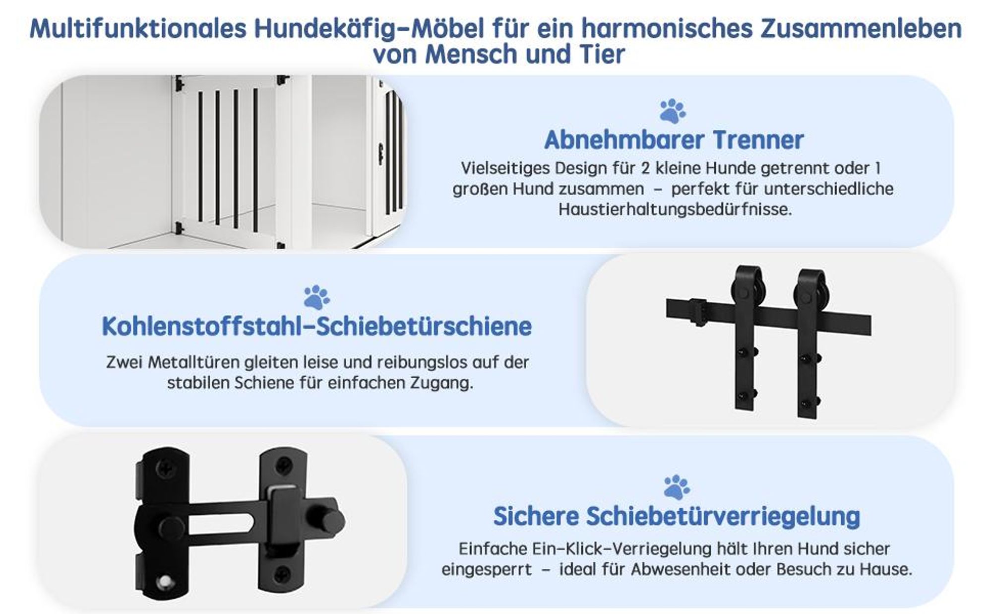 Merax Kommode Hundekäfig Innen Als Hundeschrank, 2-in-1 Sideboard Hundebox Möbel Mit Schiebetür & Trennwand, Hundekäfig Für 1-2 Hunde, Weiß