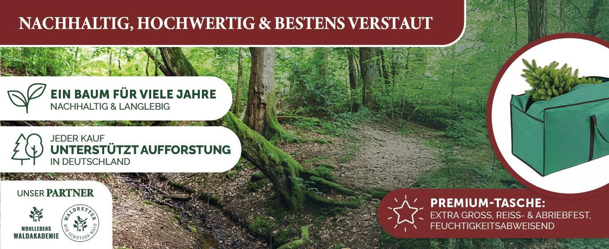 Merry Tree Luxus künstlicher Weihnachtsbaum 180cm - großer Weihnachtsbaum Spritzguss - naturgetreue PE-Nadeln inkl. edlem Holzfuß - Stamm im natürlichen Look - Tannenbaum künstlich - Nordmanntanne