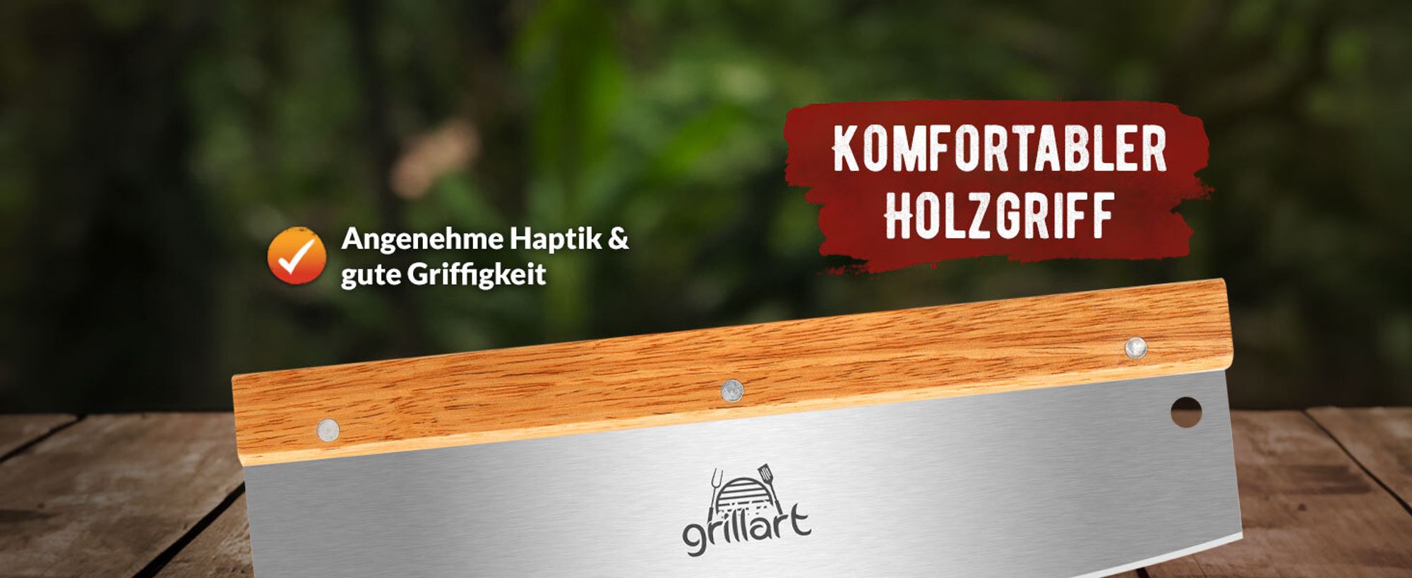 grillart® Premium Pizzamesser – Extra scharfer Edelstahl Pizzaschneider mit Holzgriff