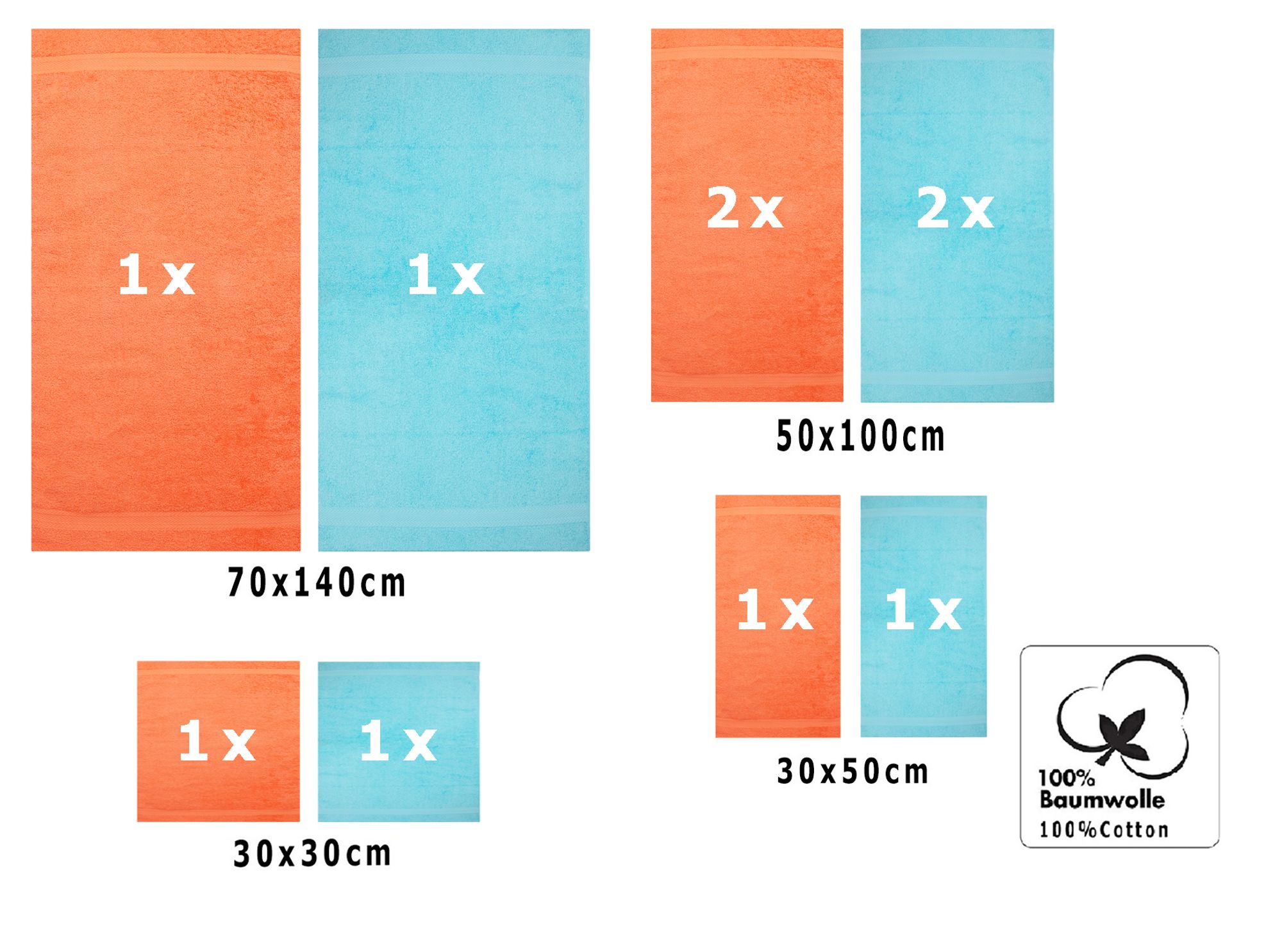 Betz 10-tlg. Handtuch-Set PREMIUM CLASSIC 2 Duschtücher 4 Handtücher 2 Gästetücher 2 Seiftücher Farbe: orange & türkis