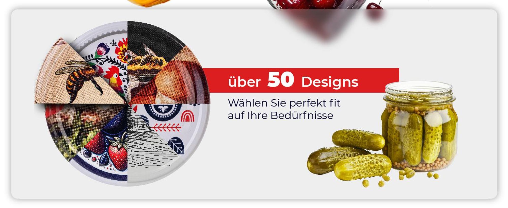 KADAX Einmach-Deckel Set aus Metall "Virbo", mit 6 Einrastzähnen, Gemüse, 82 mm, 50 Stück
