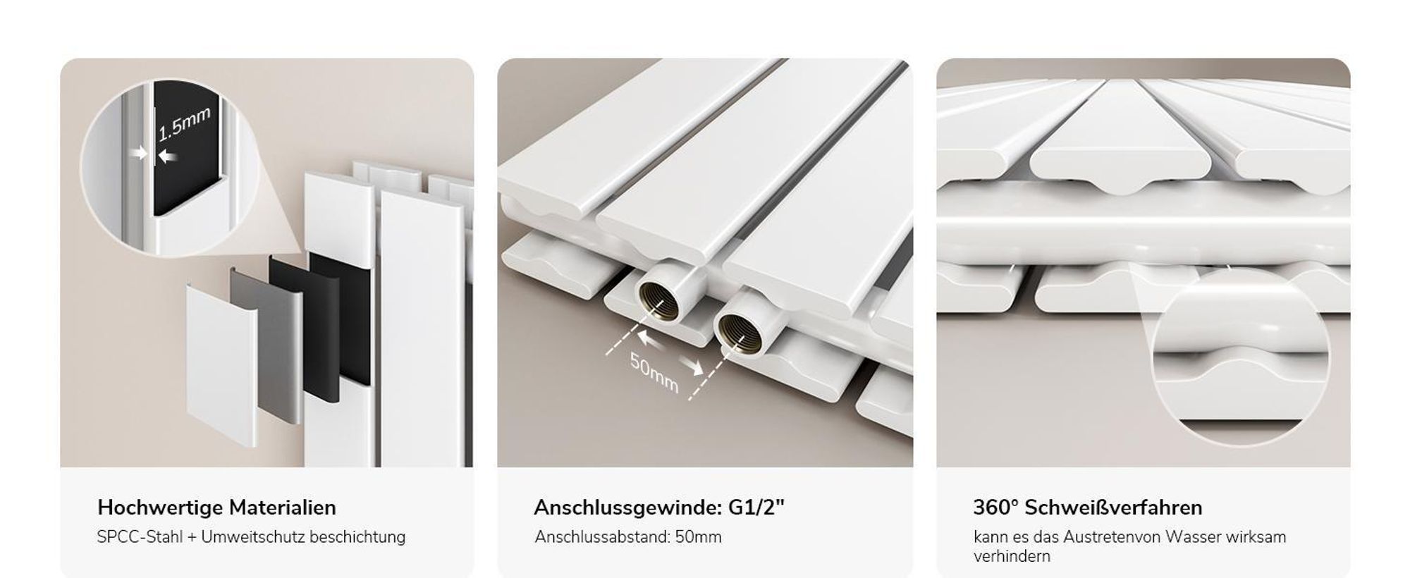 EMKE Design Paneelheizkörper Horizontal 630x616mm 805W Flachheizkörper Weiß Heizkörper Doppellagig SPCC-Stahl Seitenanschluss ohne Heizstab