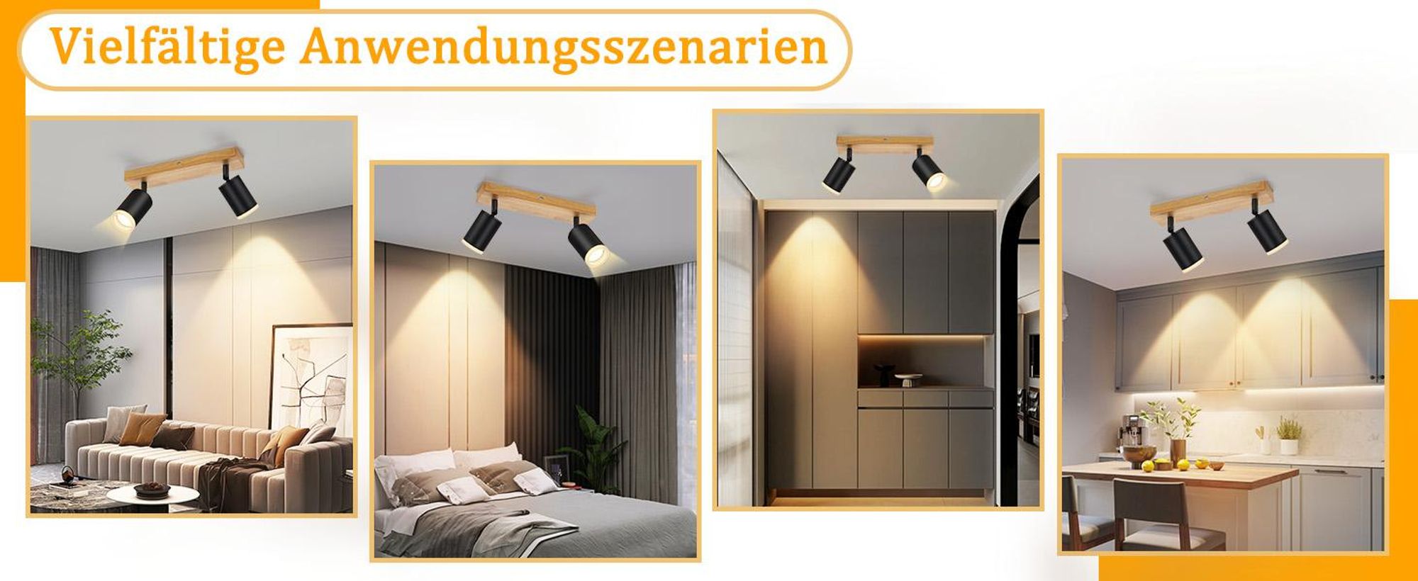 ZMH Deckenstrahler Schwarz 2 Flammig - Küchenlampe GU10 Holz Wandstrahler 350°Drehbar Vintage Flur Strahler Retro Industrial Ohne Leuchtmittel