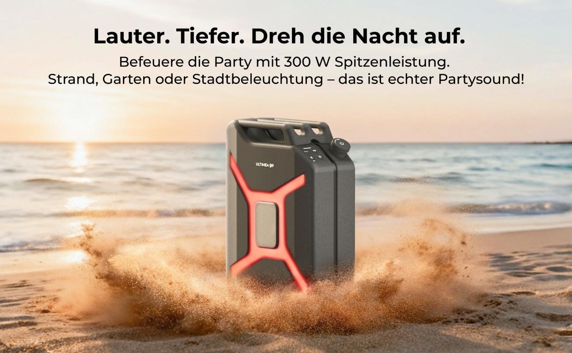 ULTIMEA Go tragbarer Party-Lautsprecher, 300 W Bluetooth PartyBox mit Bass-Boost, RGB-Beleuchtung, Mikrofon-/Gitarreneingang, Party & Outdoor, Schwarz