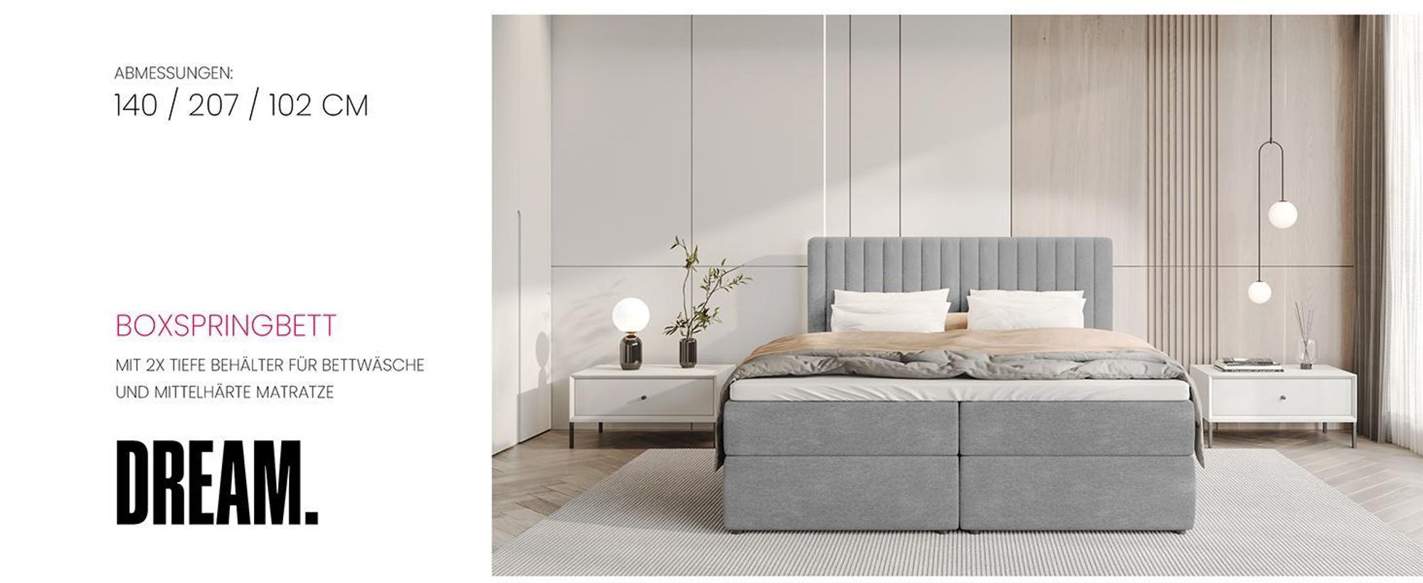 BroMARKT Boxspringbett DREAM mit 2 Bettkasten, Bonell-Matratze, Polsterbett, Bett (Anthrazit, Cosmic 100, 140 x 200 cm)